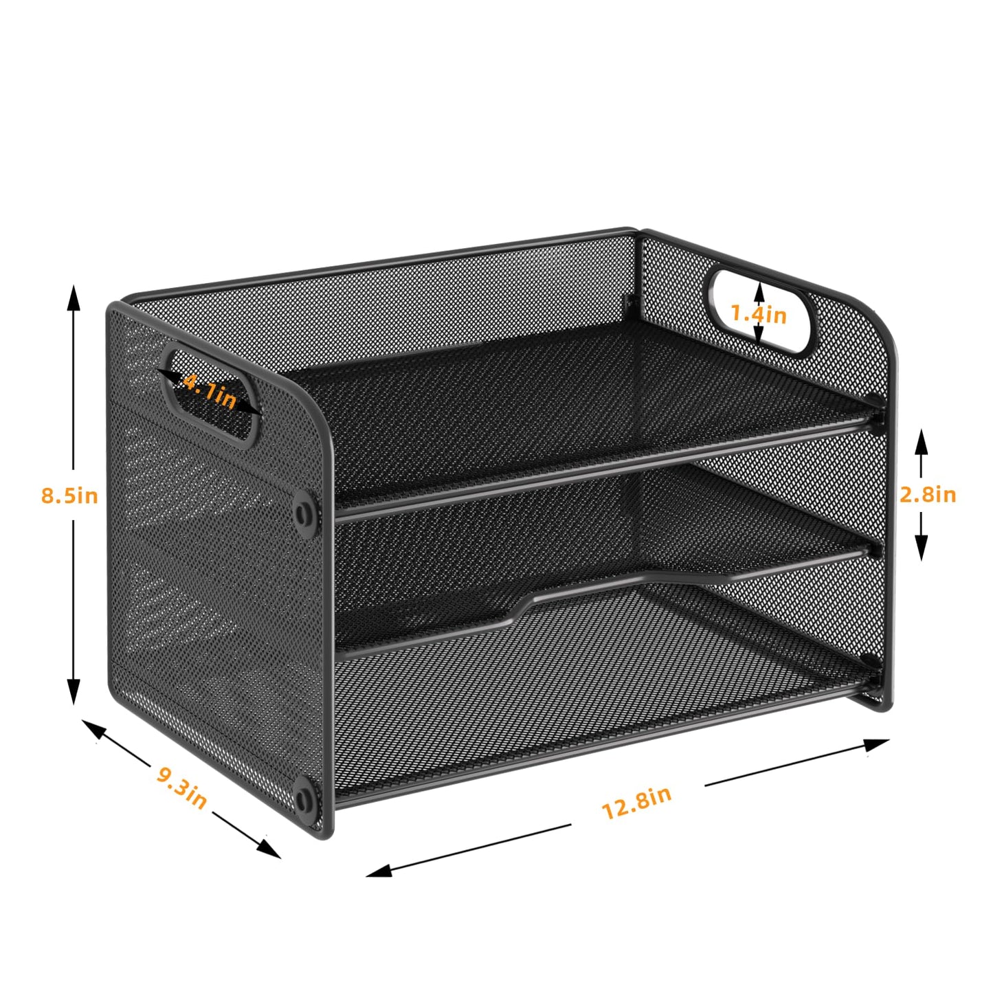 Samstar 3 Tier Letter Tray Paper Organizer with Handle, Mesh Desk Organizer Paper Sorter File Rack Shelves, Black