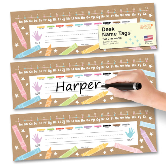 Hadley Designs Desk Name Tags for Classroom –25 Student Name Tags for Desks, 13x3 Name Plates for Classroom Decor, Teacher Supplies, Farmhouse Nametags, 1st-3rd Grade Kindergarten Preschool Must Haves