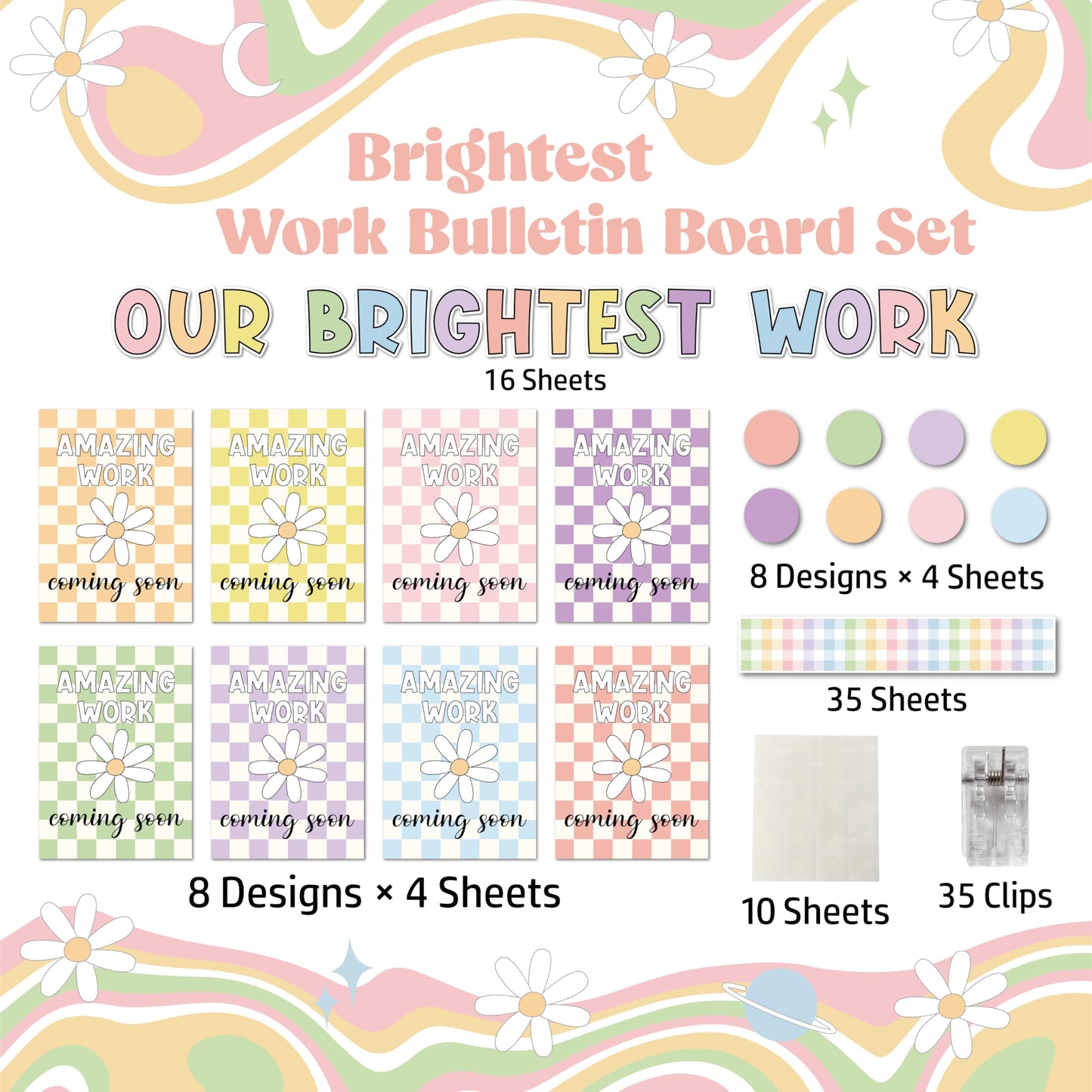 Bigerto 160 Pcs Pastel Student Work Display Bulletin Board Decoration Our Brightest Work Wow Works Cutouts with Clips Names Display Classroom Decor for Teachers Motivational Back to School Supplies
