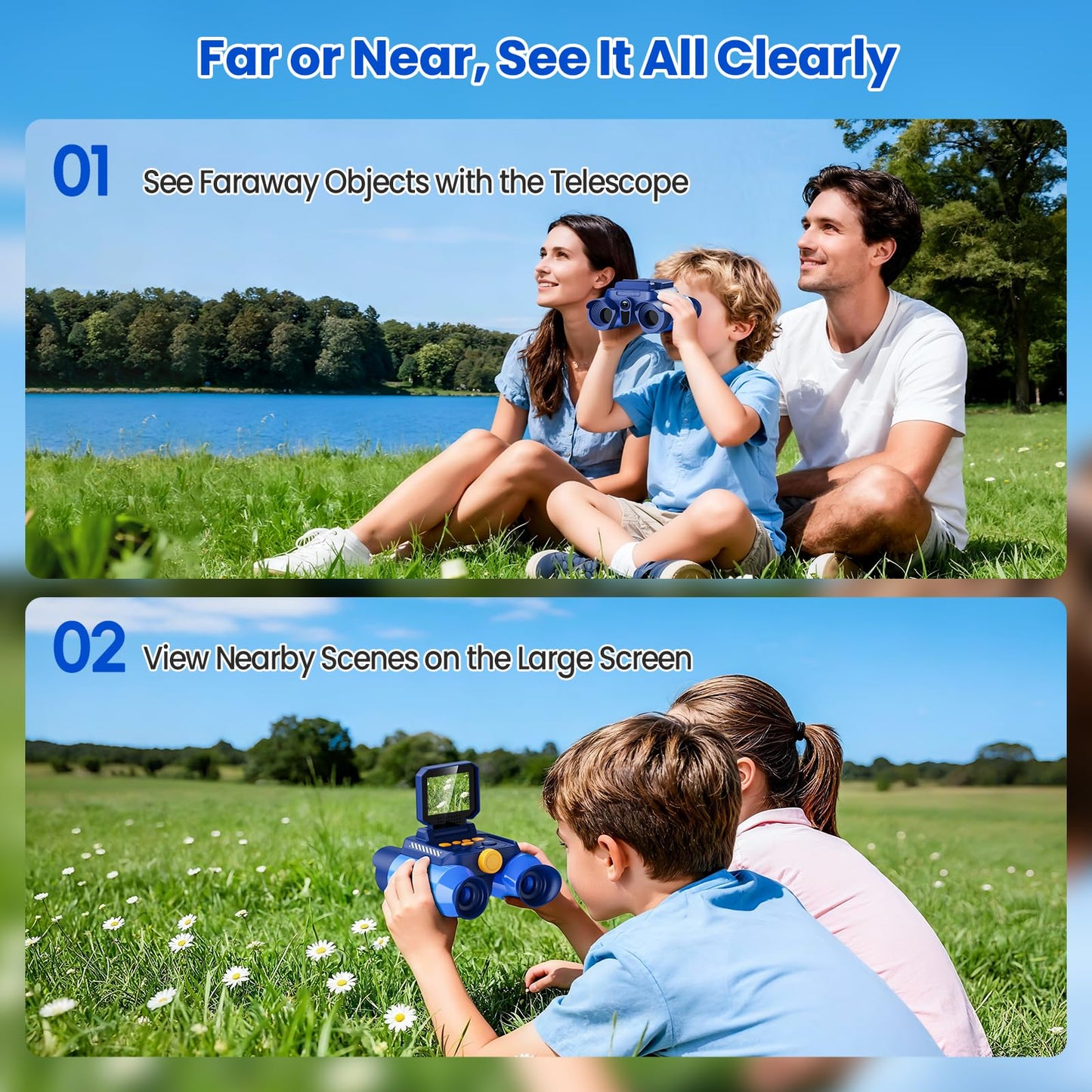 Aspoven Binoculars for Kids, Night Vision with 2.4" Screen, HD Digital Binoculars for Boys and Girls Ages 4-12, Portable Kids Binocular, Photo Video Capture & 9 Puzzle Games (Blue)