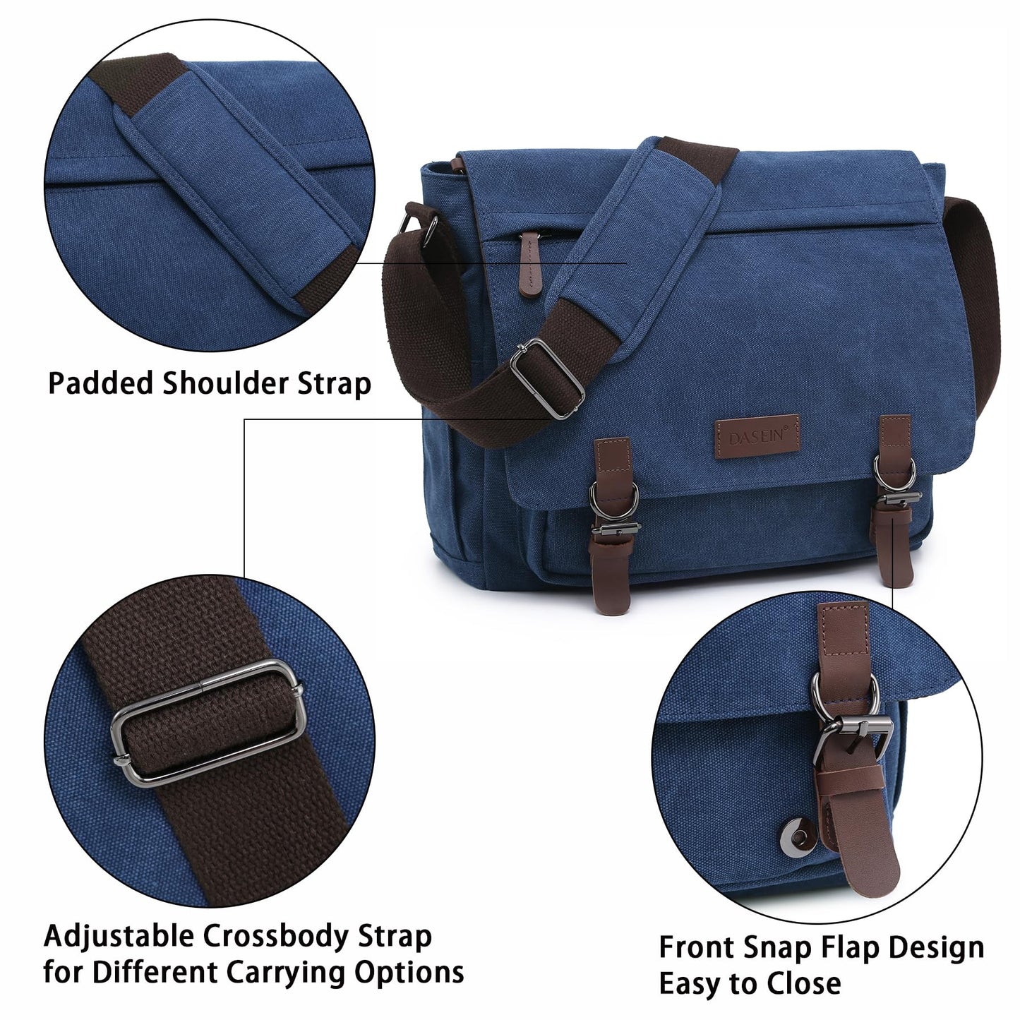 Dasein Large Vintage Canvas Messenger Shoulder Bag, Jean Blue, 15in Laptop