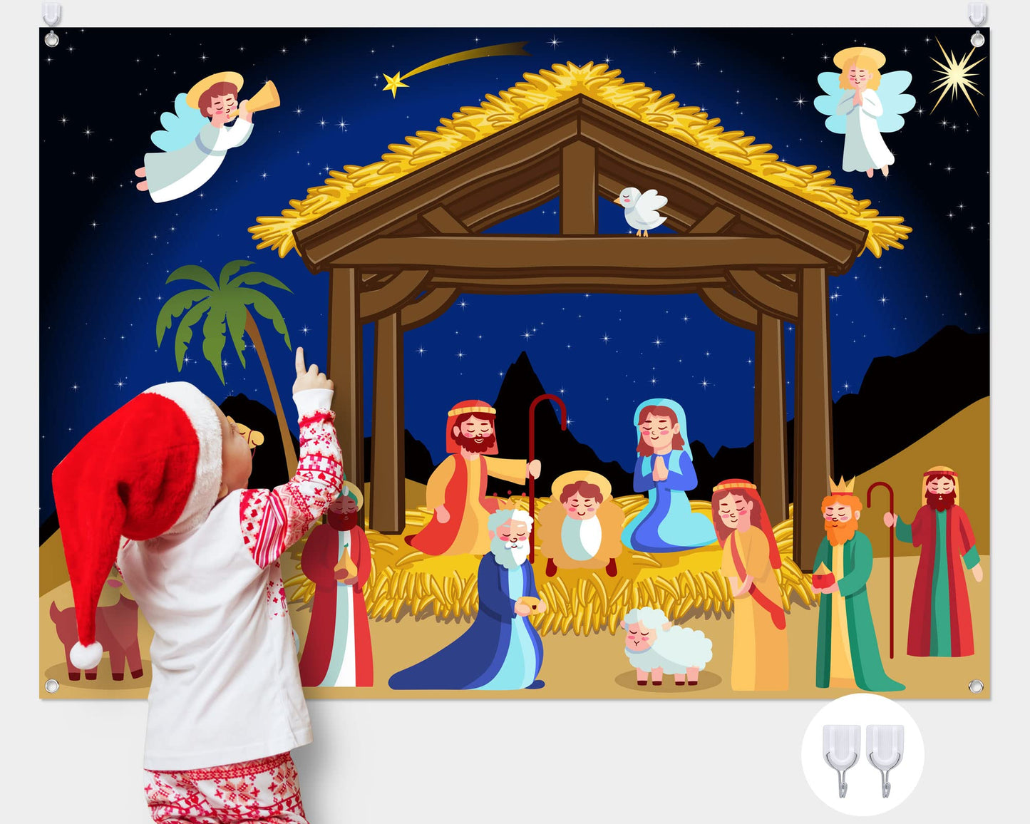 Yexiya Christmas Nativity Scene Felt Story Board Set for Toddlers Children, 3.4 Feet Nativity Crafts for Kids Preschool Sunday School Decorations Reusable Wall Hanging Gift for Boys Girls(Classic)