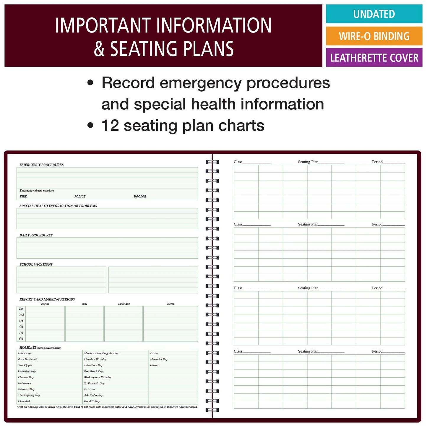 Class Record Book for 9-10 Weeks. 35 Names. Larger Grade Recording Squares. (R1035)