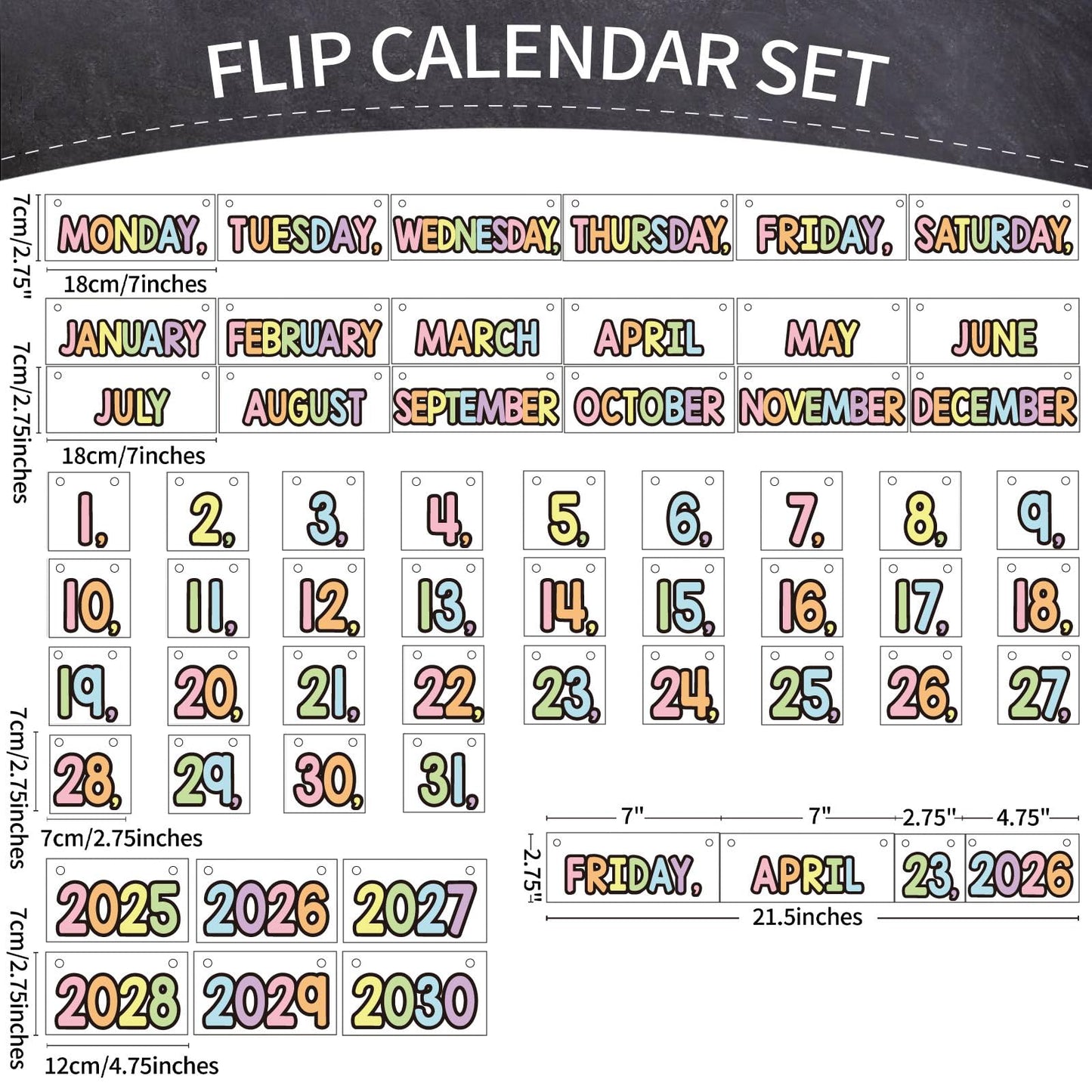 Flip Calendar Bulletin Board Set Classroom Decorations for Whiteboard with Adjustable Flip Calendar Rod Holder Date Cards Days of The Week for Classroom School Supplies(Pastel)