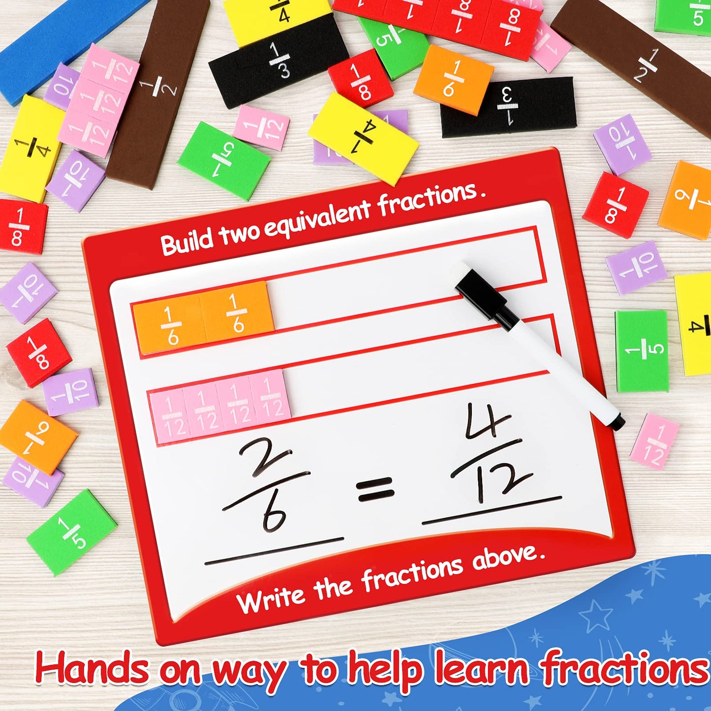 Torlam Magnetic Fraction Tiles & Fraction Circles Activity Set - Math Manipulatives for Elementary School - Fraction Magnets & Resources - Fraction Strips & Bars