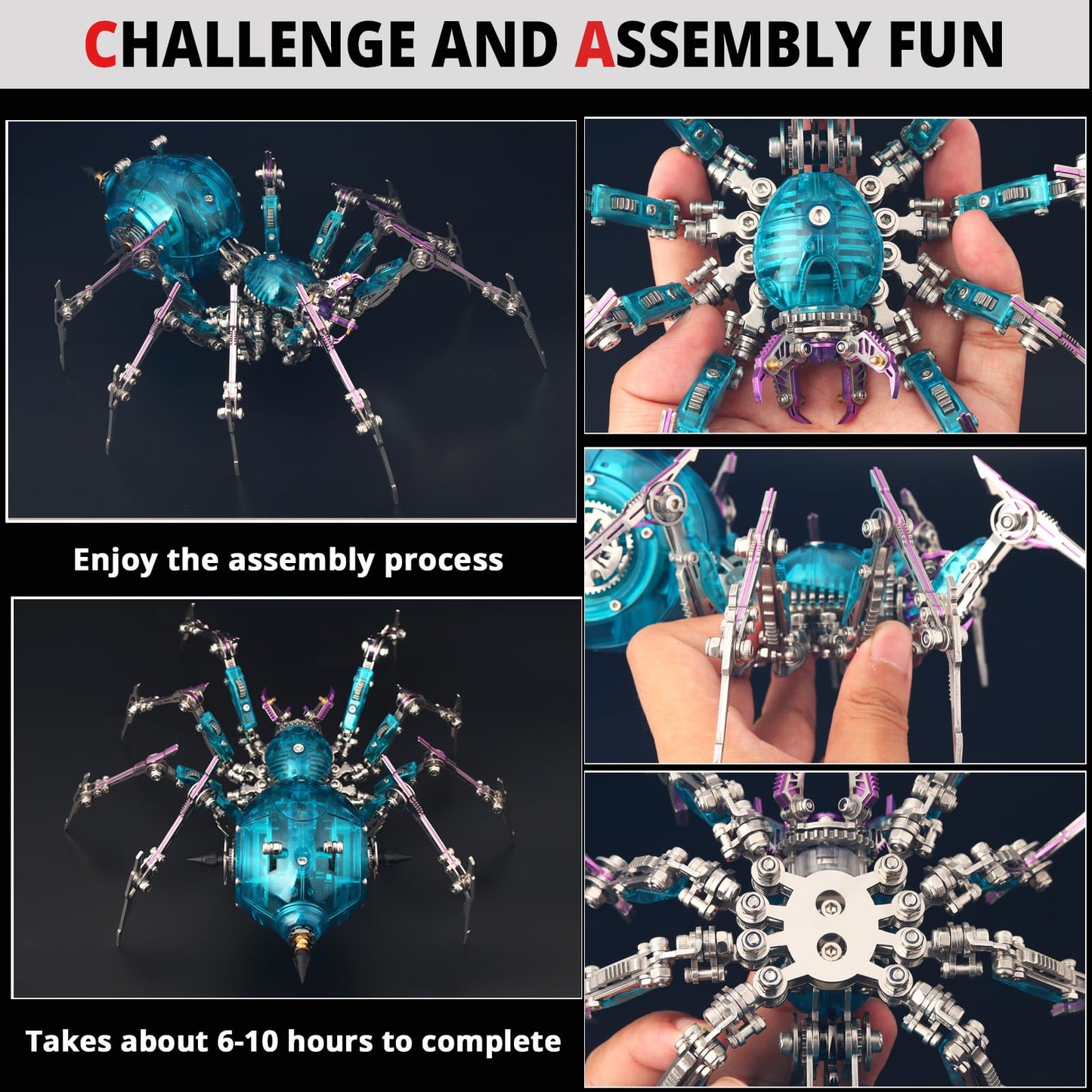 YUEZUDPO 3D Metal Puzzles for Adults, Metal 3D Puzzle DIY 3D Spider 602 Pieces Mechanical Building Kit,3D Model Kits to Build for Birthday Christmas