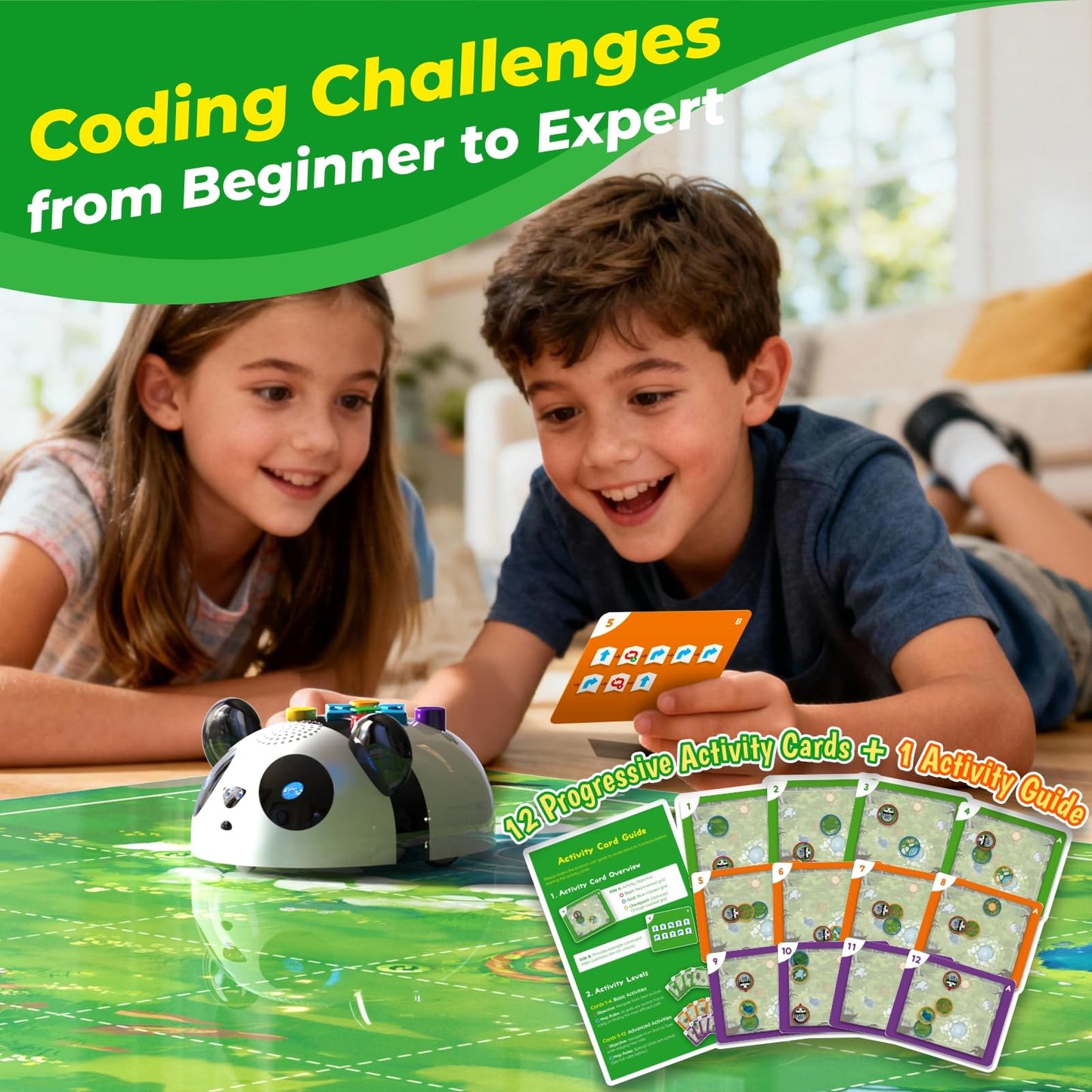 Apitor Robot Panda Coding Robot Activity Set - 48 Pieces, Screen-Free STEM Learning Toy with Smart Sensing & Loops, Educational Programming Gift for Kids Ages 4-5