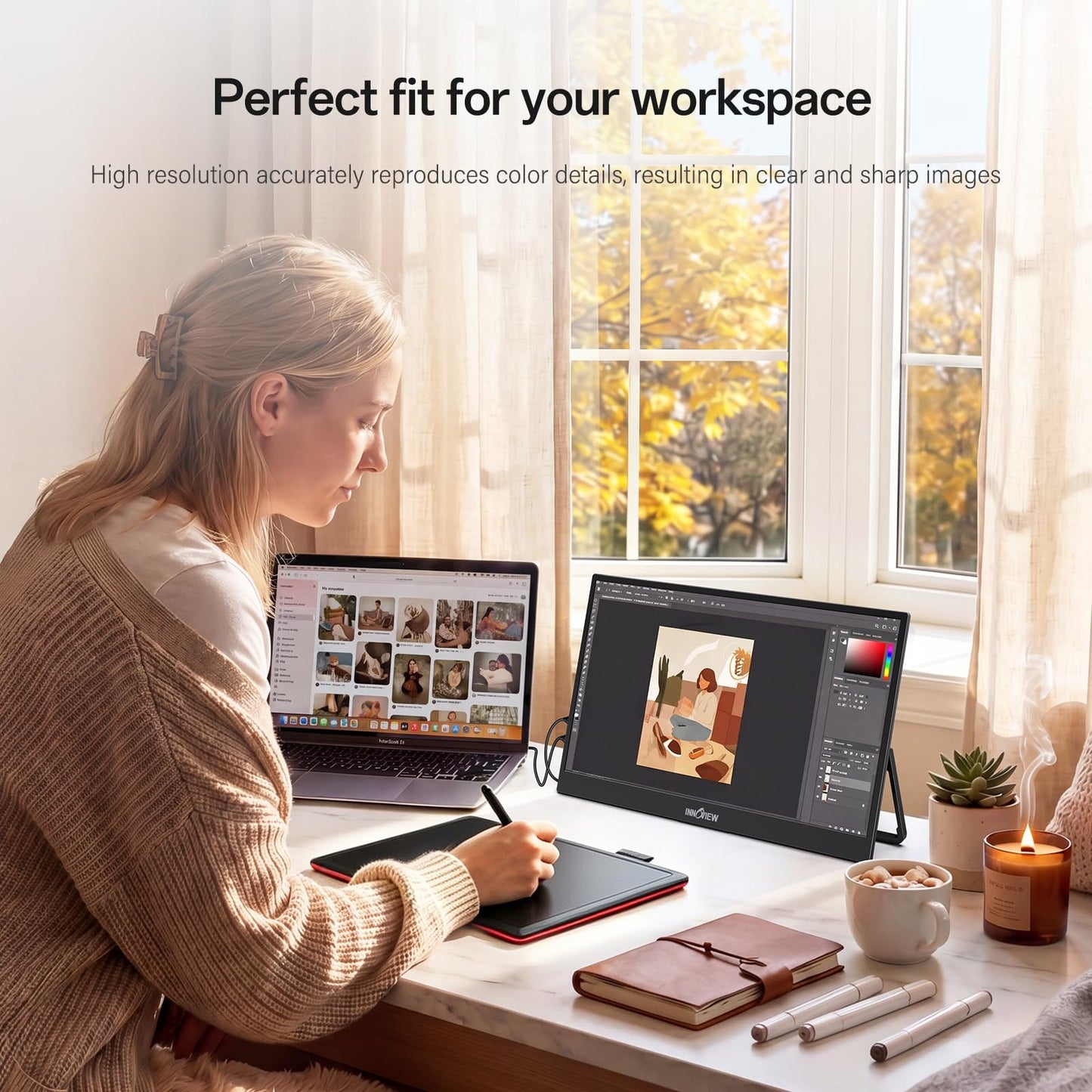 InnoView 2K Portable Monitor 15.6" QHD 100% sRGB, Built-in 180° Adjustable Stand Travel Monitor USB C Standard HDMI Ultra-Slim Portable Monitor for Laptop MacBook Phone PS5 Xbox Switch
