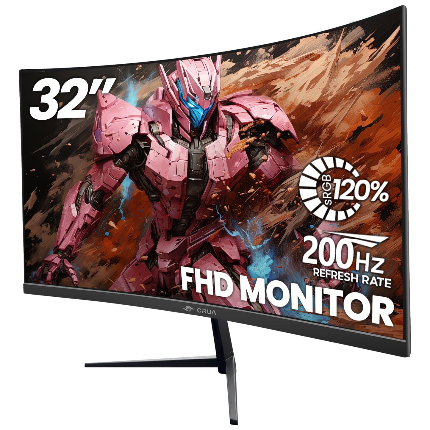 CRUA 32Inch Curved Gaming Monitor, FHD(1920 * 1080P) VA Screen 165Hz/200Hz, 1800R VA Screen, 120% sRGB, Computer Monitor that Support AMD Freesync, HDMI, DP, Wall Mountable Installs-Black