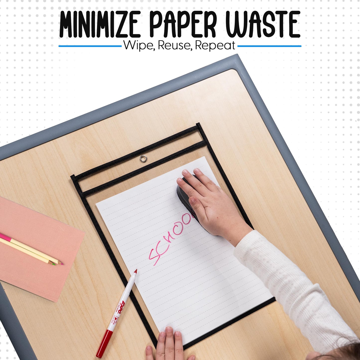 Essex Wares - 30 Pack, Black, Dry Erase Pocket Document Protectors, 10" Wide x 13.5" Tall - Dry Erase Clear Plastic Sleeves - Reusable & Easy Erase Plastic Invoice Holders, Water-Resistant & Durable