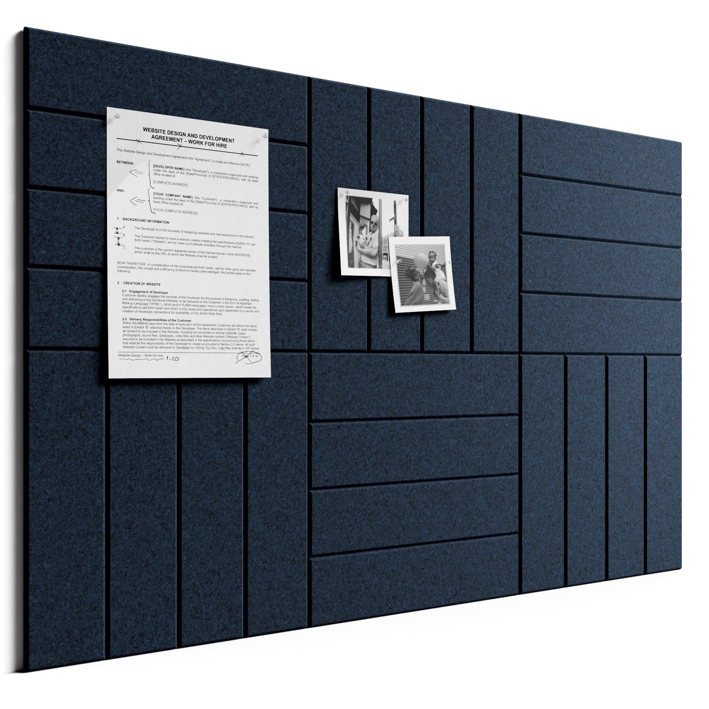 Bumusty Large Cork Board Alternative-36 x 24" Felt Bulletin Board Tiles, with 30 Pushpins, 40 Adhesive Tabs, Bold-Stripe 6-Pack, Cork Boards for Office Push Pin Board Felt Board-Carbon Blue