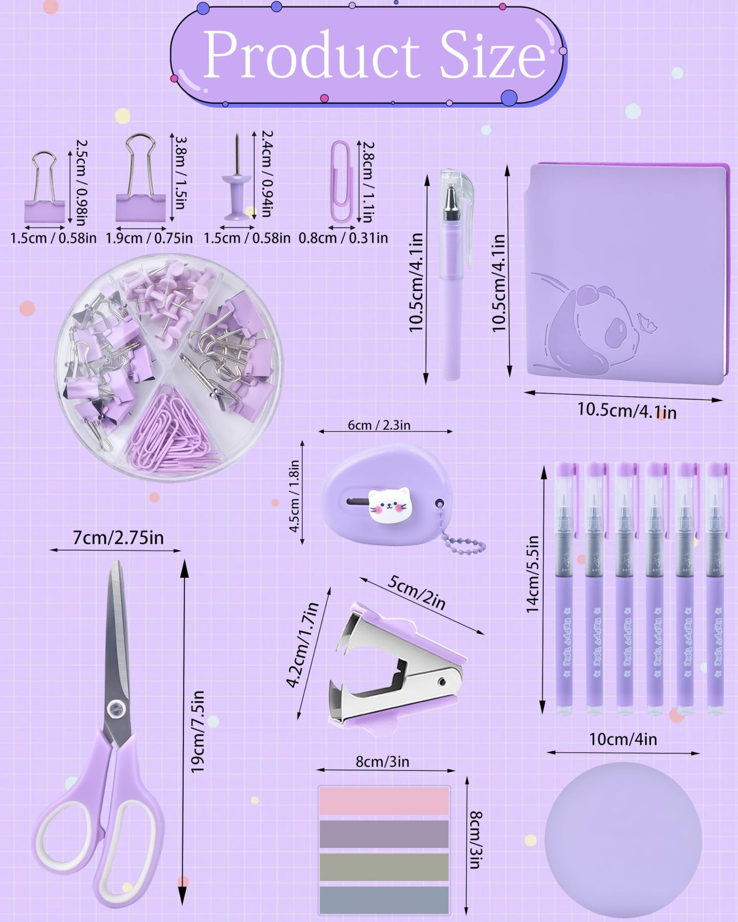 23pc Purple Desk Accessories and Organizers with Mesh Organizer Stapler Tape Dispenser Calculator and a Lot of Office Purple Office Supplies Beautifully Presented in a Gift Box