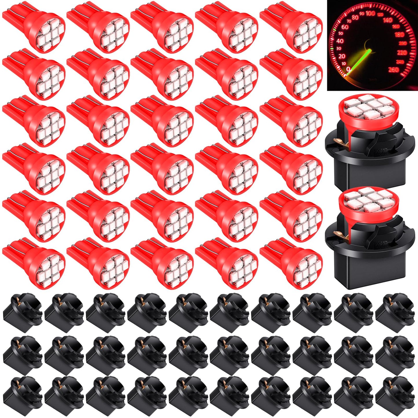 Frienda T10 LED Dash Light Bulbs, 40 Pcs, Twist Lock Socket, Instrument Cluster, Red, Model CK-Frienda-20436