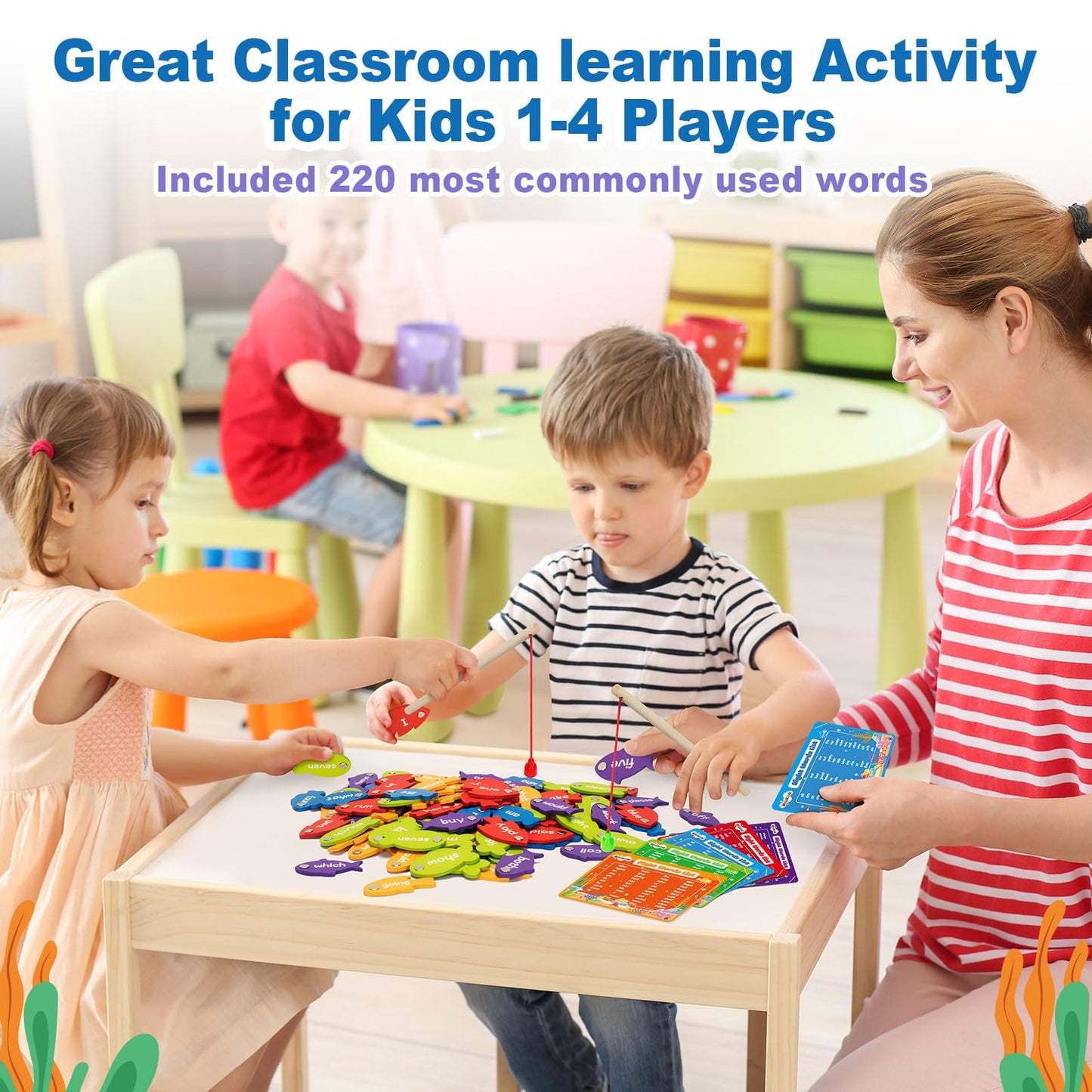 BAYSING Wooden Magnetic Sight Word Fishing Game for Toddlers, Alphabet Fish Catching Games Puzzle with Letters, Homeschool Sight Word Educational Toy for Age of 3,4,5,6 Year Old Kids, Boys & Girls