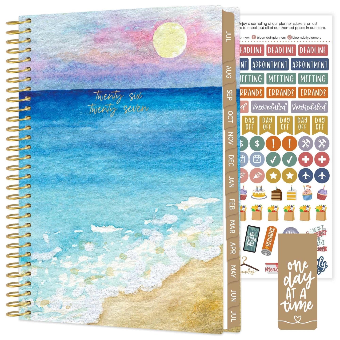 bloom daily planners 2026-2027 Planner - Academic Year (July 2026 - July 2027) Monthly & Weekly Soft Cover Planner for Women - 13 Month Calendar Agenda Book with Stickers - 5.5" x 8.25" - Coastal Calm