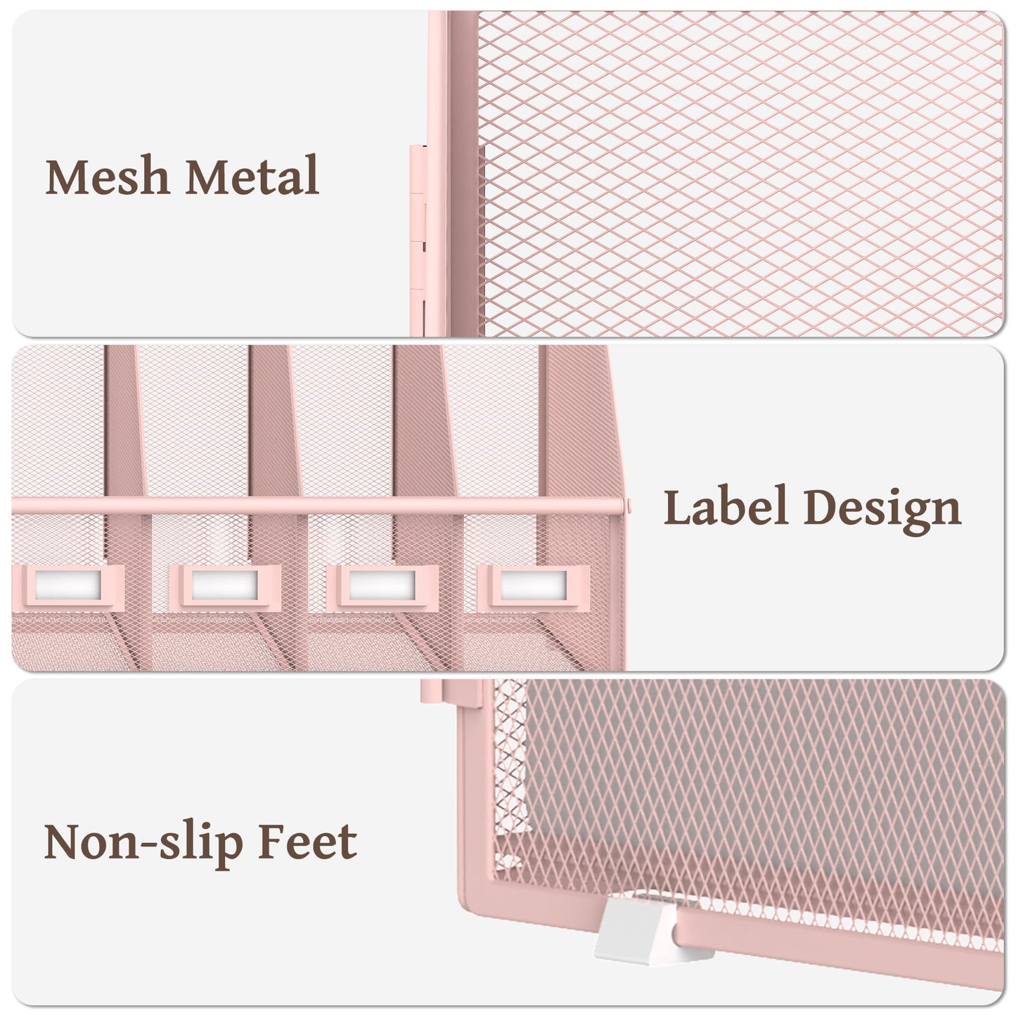 SUPEASY Desk Organizers Metal Desk Magazine File Holder with 5 Vertical Compartments Rack File Organizer for Office Desktop, Classroom, Home Workspace, Pink