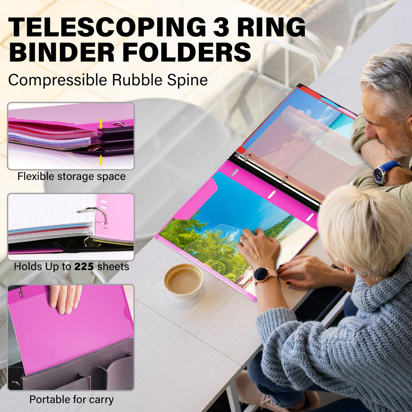 WOT I Telescoping Project Organizer, Refillable Binder with Dividers and Pockets, 13 Pocket Folders, 1 Inch 3 Ring Binder, Pink