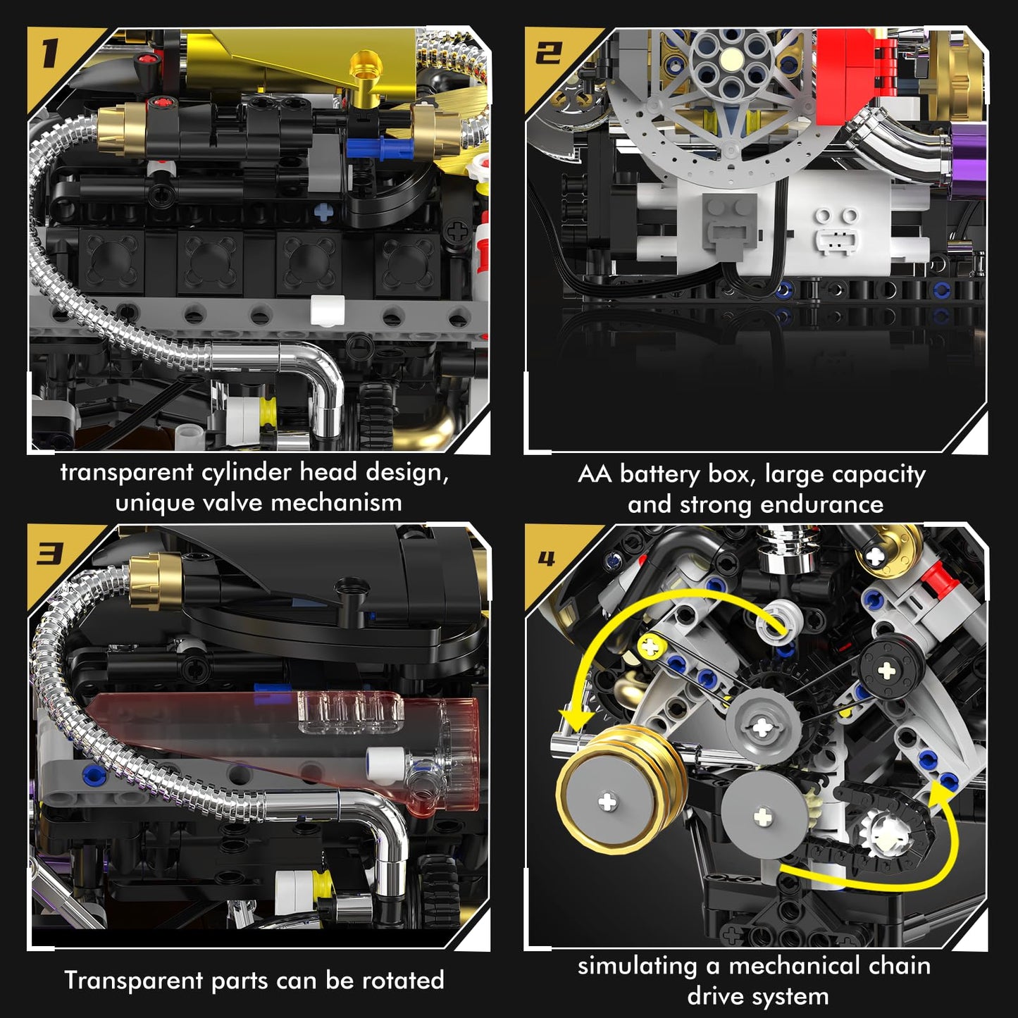 NEXTJOY V8 Engine Model Kit that Works, 1394 PCS Advanced Collectible Engine Building Block Sets with Lights & Spray, Exhibited Gift to Adults/Boys 8-14/Home Office Decor