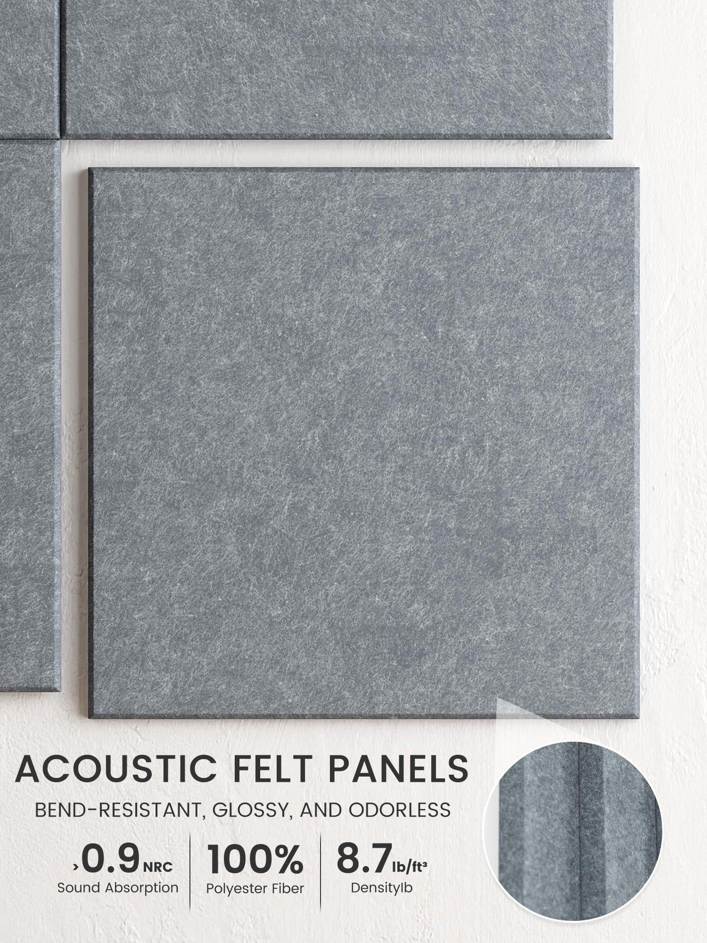 Bumusty Large Cork Board 48" x 36" Alternative - 12 Pack Felt Wall Tiles with 70 Safe Removable Adhesive Tabs, 30 Pushpins, Cork Boards for Walls Pin Board Bulletin Board Office Decor (Blue Gray)