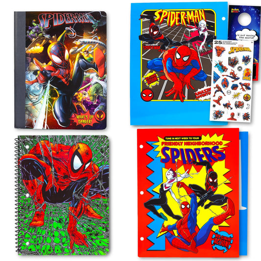Marvel Spiderman School Supplies Set - Bundle with 2 Notebooks, 2 Portfolio Folders, Stickers, More | Spiderman School Supplies Set for Boys, Kids