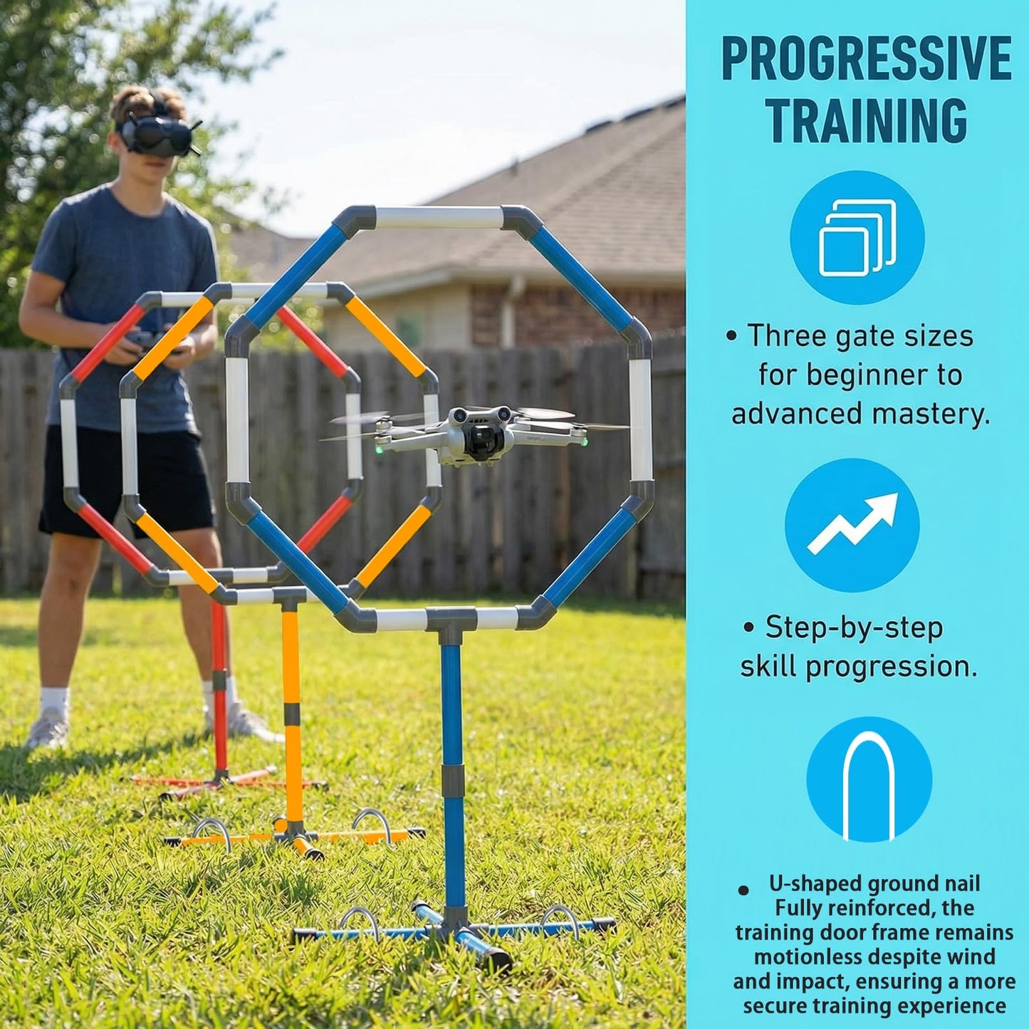 Drone Obstacle Course Kit with Drone Landing Pad, 3-Different Hoop Sizes for FPV RC Racing Game Loop Gates, Easy to Build & Carry Competition Set with Separate Storage Bag,for Kids & Adults