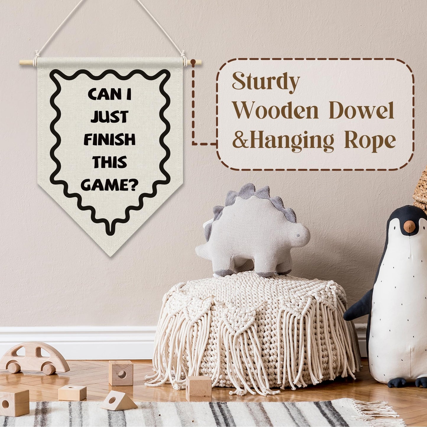 RUKUPA Video Game Room Wall Art Decor, Boys Room Hanging Pennant Flag, Can I Just Finish This Game Minimalist Gaming Wall Art Poster Hanger for Kids Teen Boys Bedroom Playroom Decor, 11x15 Inch
