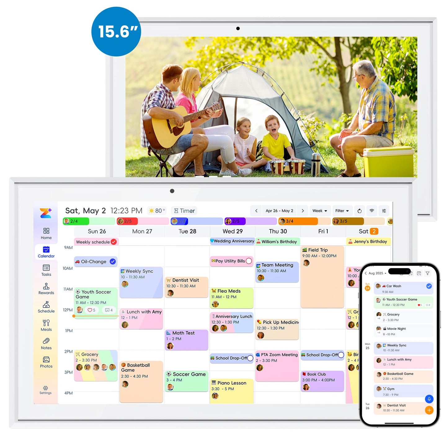 15.6" Smart Digital Calendar, Touchscreen Family Planner, No Subscription Required, 32GB, Multi-User Sync, Wall/Desk Mountable with Magnetic Accessories, Gifts for Mom Dad