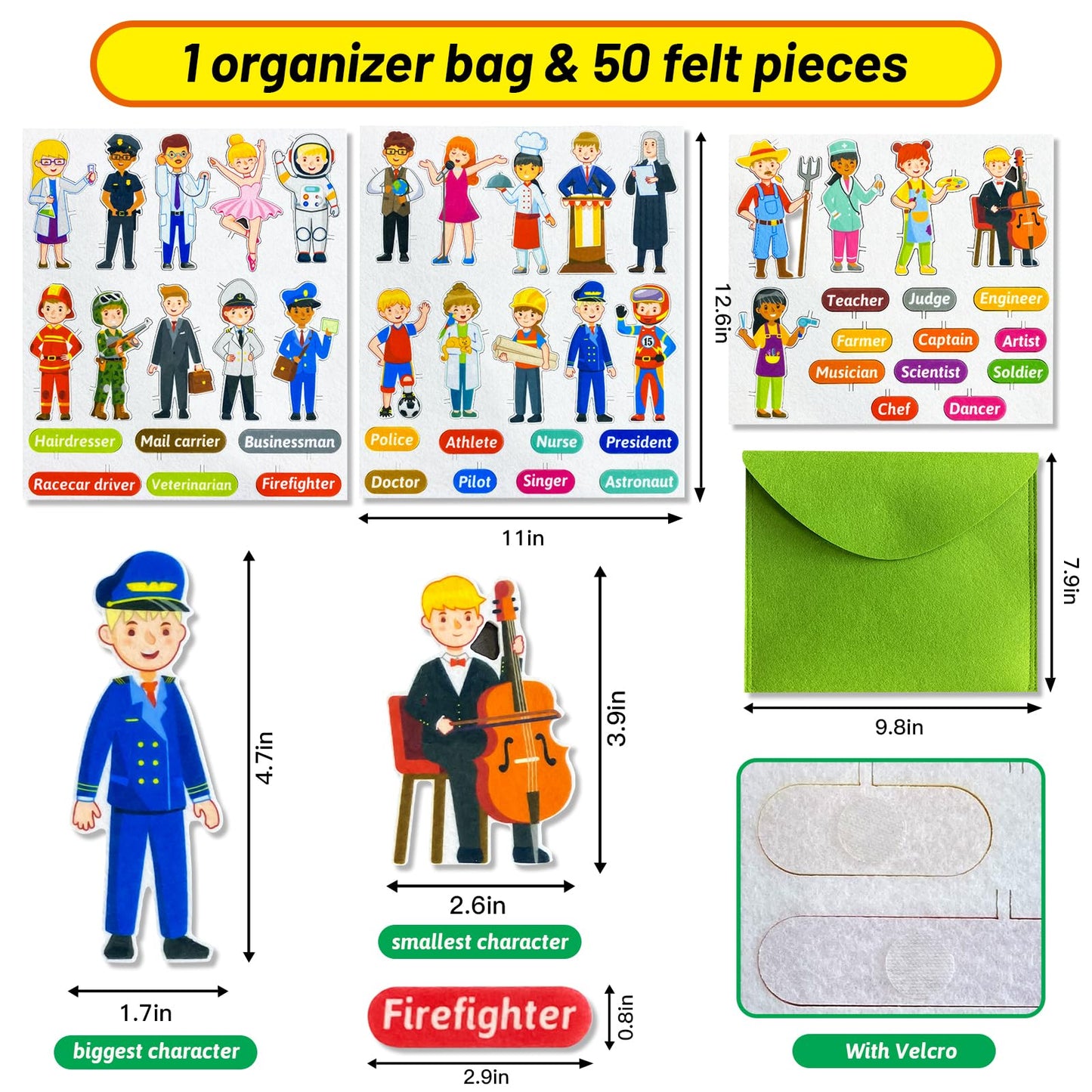 PENGFULL Felt Career Image Dress-Up Learning Pieces,50 Felt Flannel Board Pieces,Career Community Helpers Learning for Toddlers,for Kindergarten,Preschool,Toddlers