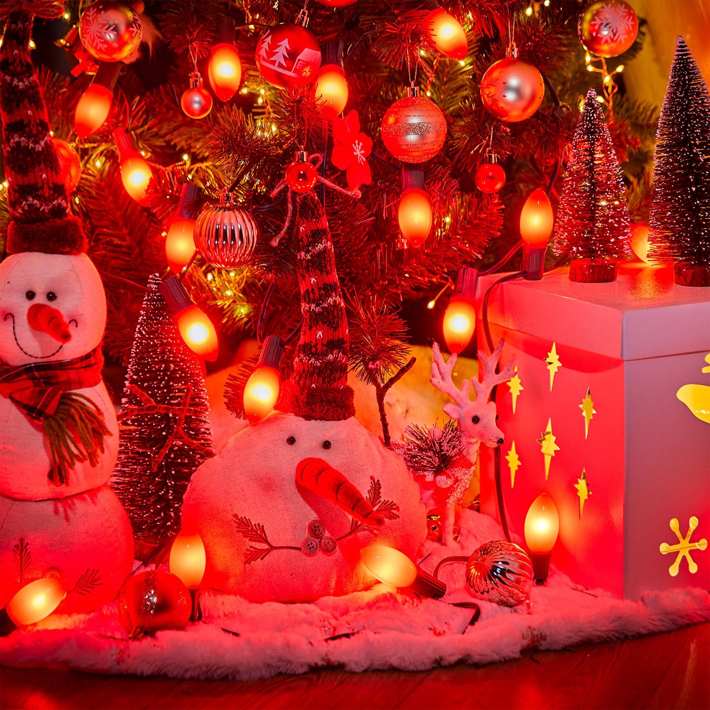 Minetom C9 LED Christmas Light Bulbs, 50 Pack, Red Shatterproof, E17 Base, Dimmable Holiday Lighting