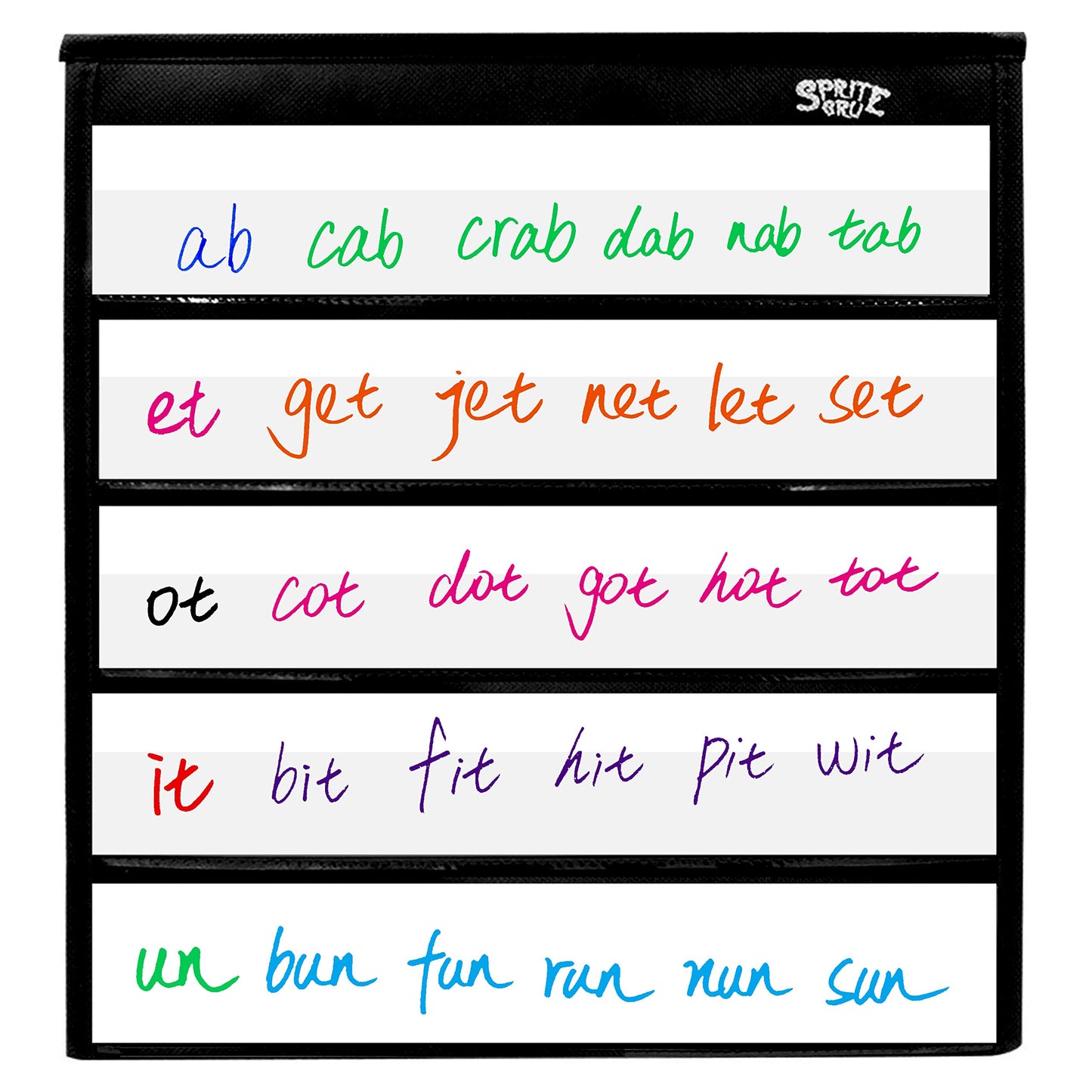 Black Tabletop Desktop Pocket Chart with Bonus 20X Dry Erase Cards. Double Sided and Self-Standing (13” X 12”)