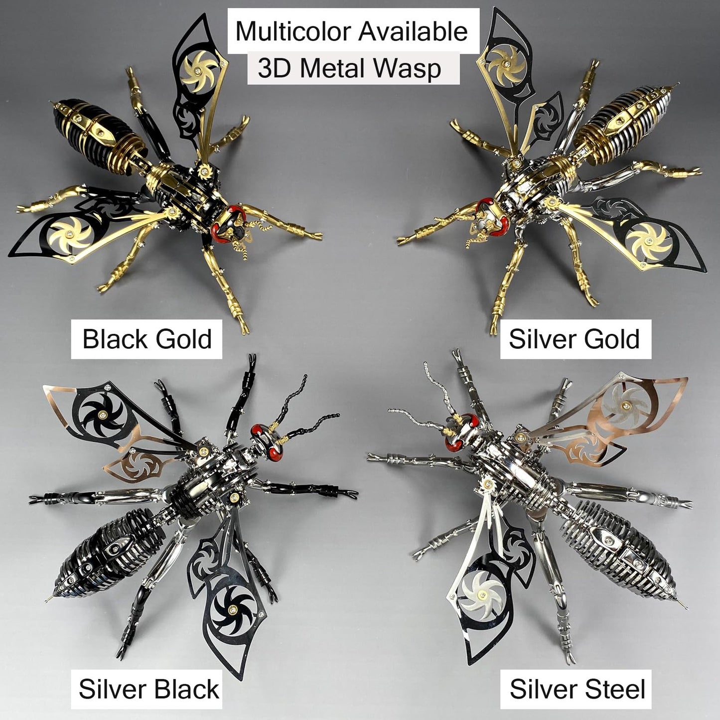 3D Metal Wasp Puzzles for Adults, Model Kits Mechanical Building Blocks, Difficult DIY for Assembly Gifts for Men Gold
