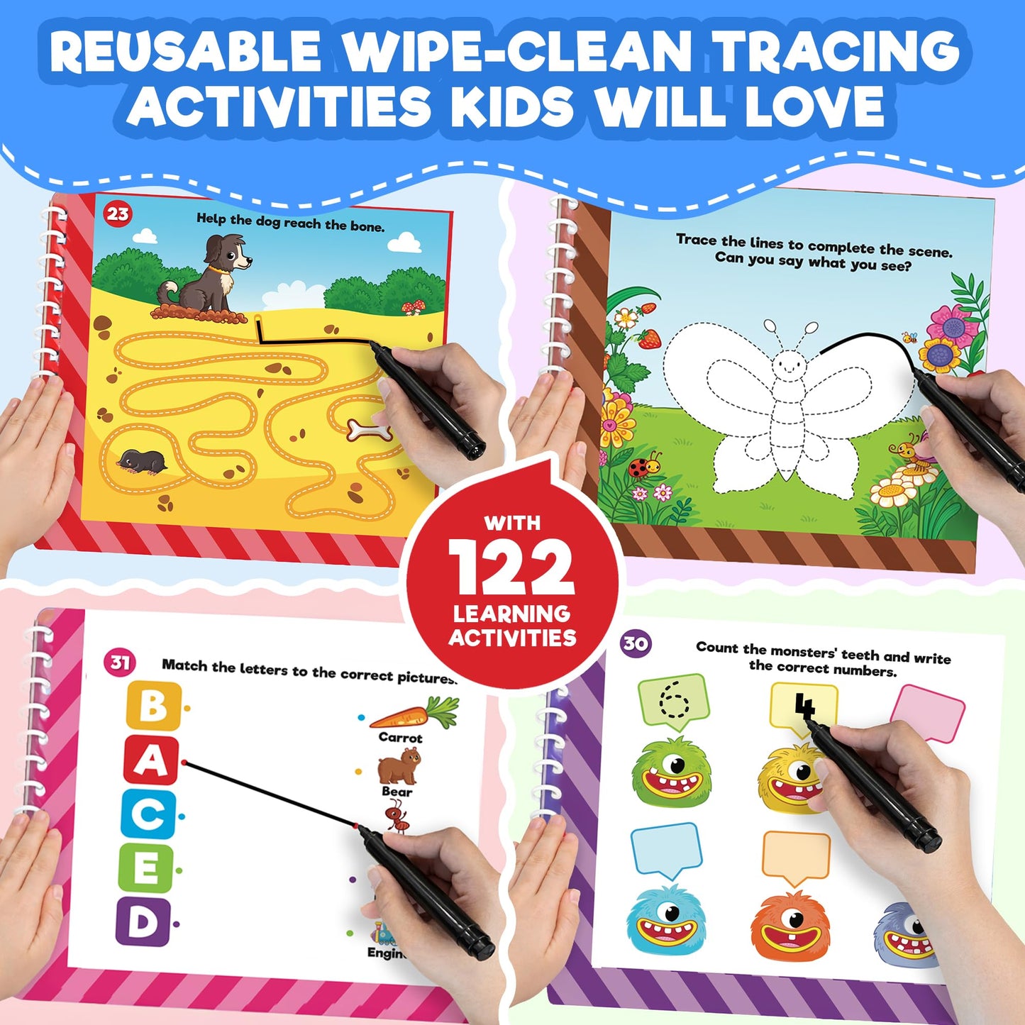 Doctor Jupiter Preschool Tracing Books for Toddlers, 3+ Year Old Kids — Learning Activity Books, Educational Toys, 100+ Wipe Clean Preschool & Kindergarten Activities