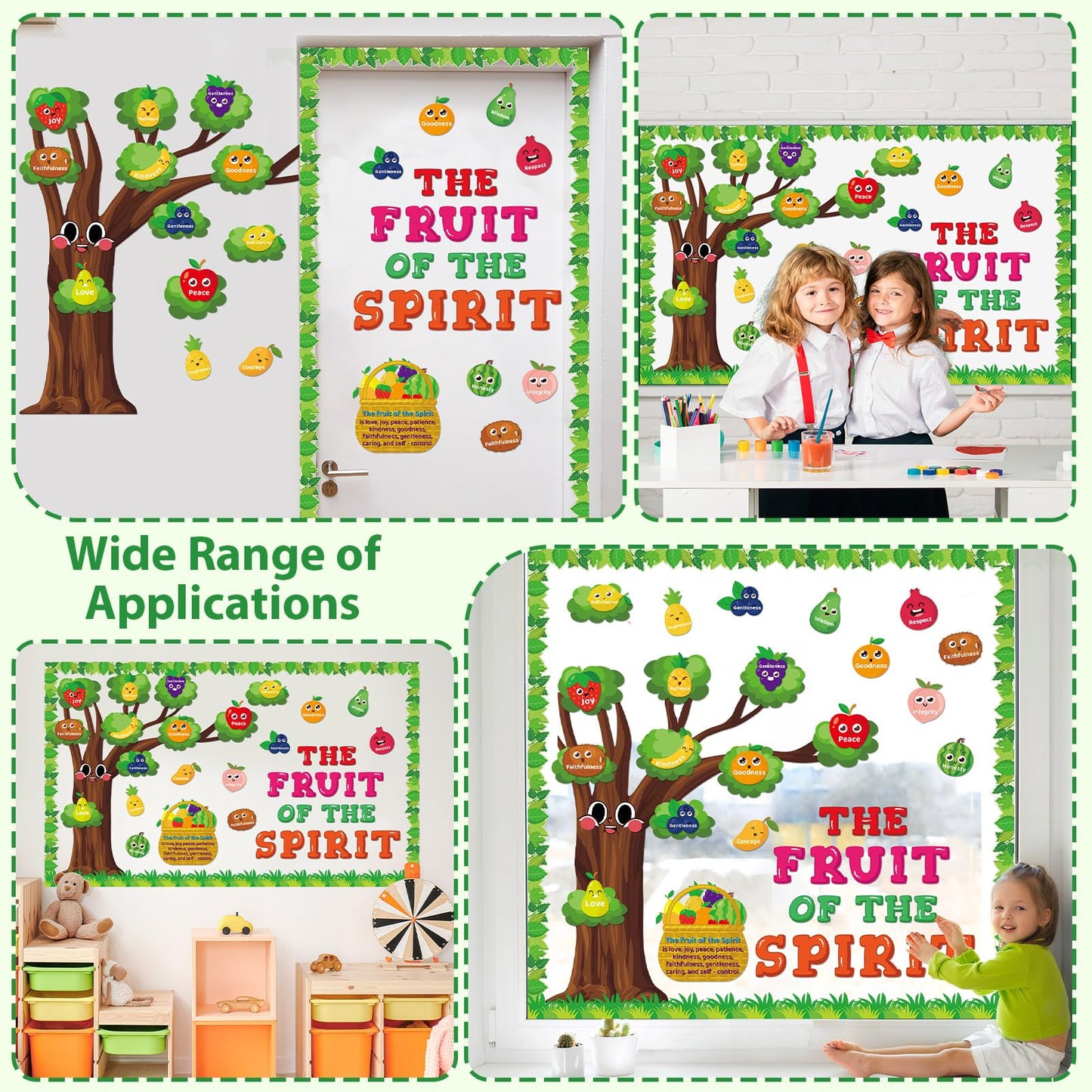 Fruit of The Spirit Bulletin Board Set Christian Classroom Decoration Religious Paper Cutouts Bibles Bulletin Board Border for Church Sunday Back to School Chalkboard Wall Decor Teacher Supplies