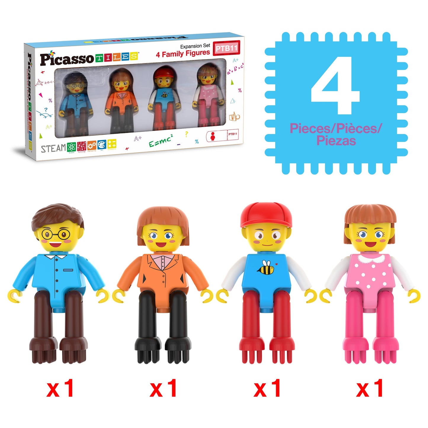 Picasso Toys Hedgehog Blocks 4 Family Action Character Figures Toddler Toy Construction Building Tile Block Expansion Pack Educational Add-on STEM Learning Smart Game Kit Toys Pretend Playset Age 3+