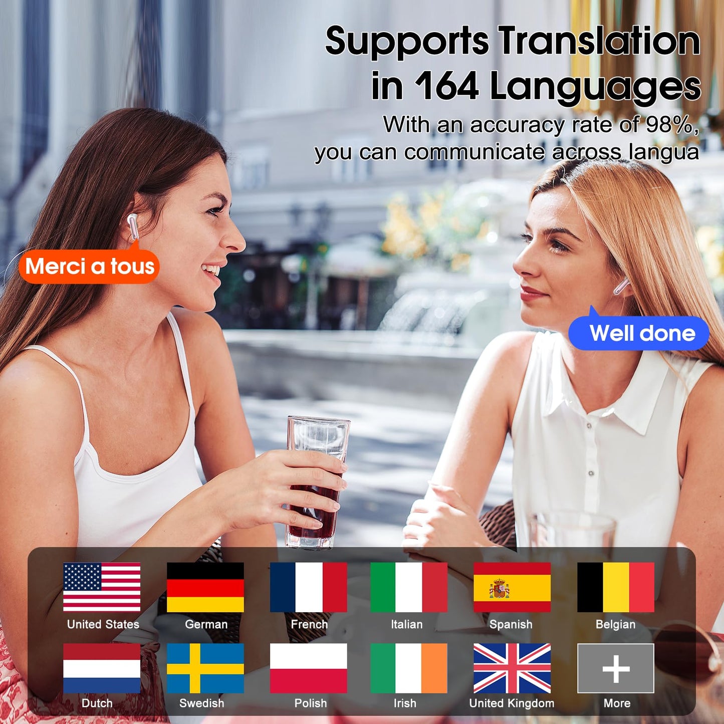 Csasan Ai Translation Earbuds Real Time,3-in-1 Buletooth 5.3 Translator Earbuds with 6 Translation Modes/164 Languages,No Subscription Required Translatior Headphones, Rose