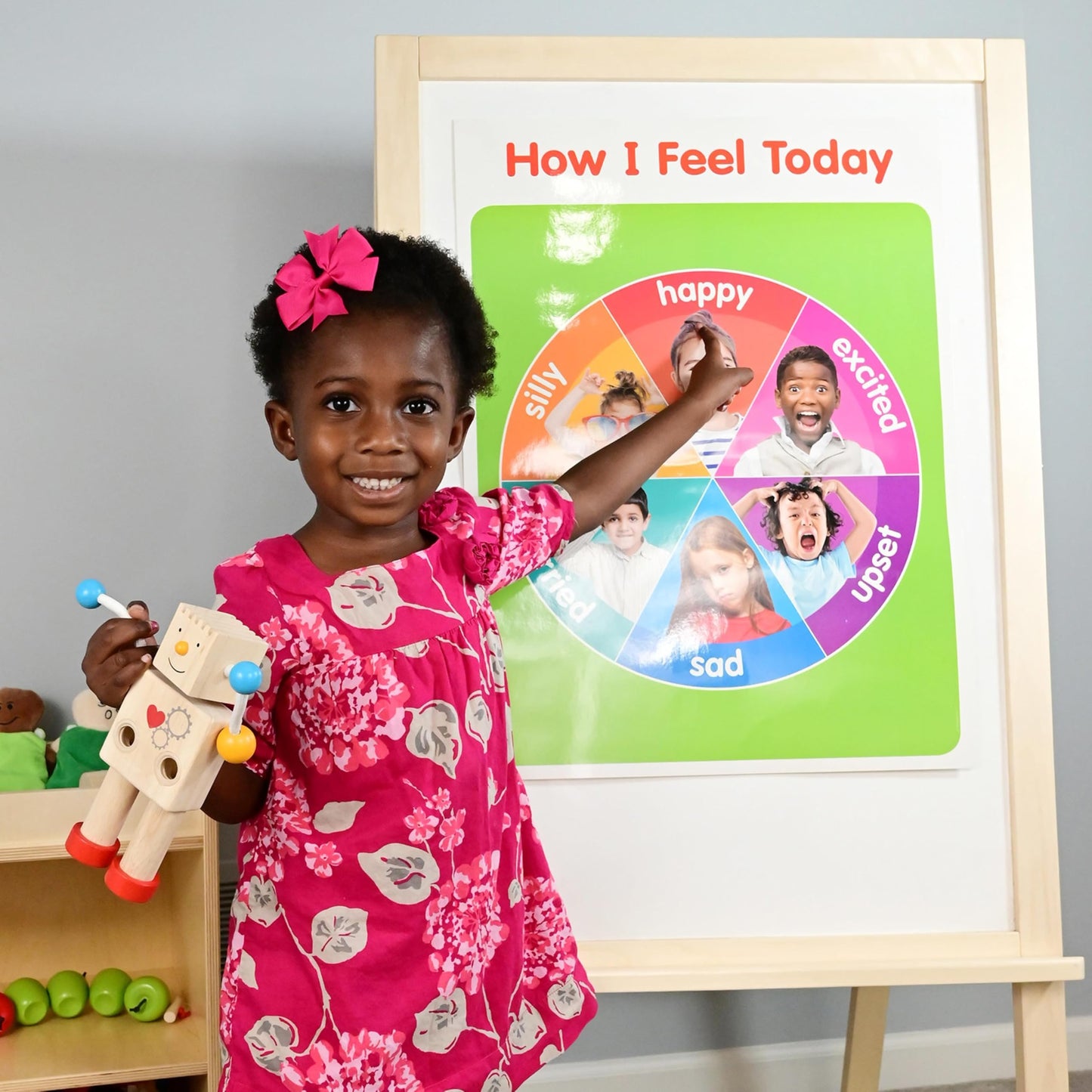 4-in-1 Wooden STEM Learning Easel – Magnetic, Write-and-Wipe & Flannel Board for Early Math, Geometry & Interactive Classroom Activities