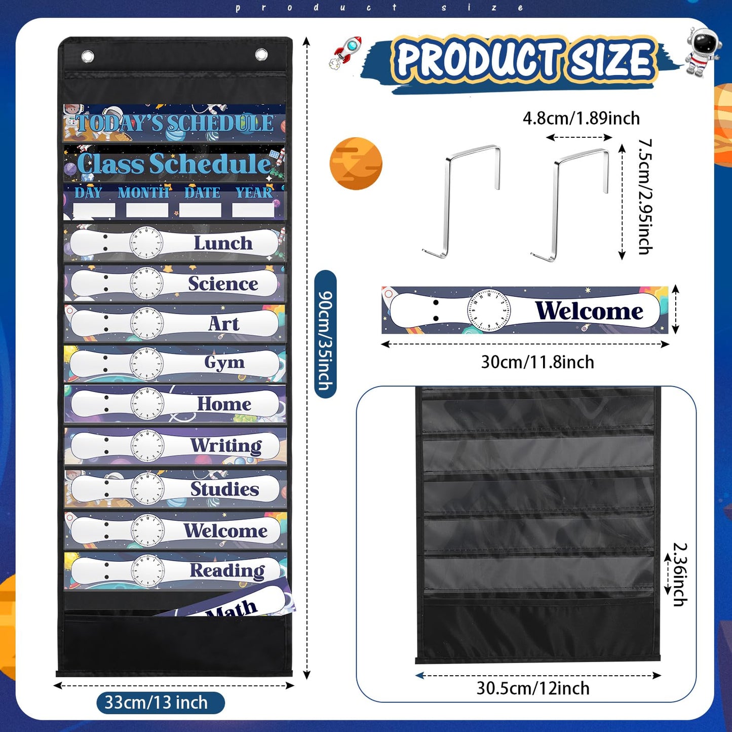 Sunnymove Daily Schedule Pocket Chart For Classroom Decor With 13+1 Pockets And 42 Designed Schedule Cards, Teacher Supplies For Preschool Classroom Home Office Back To School Decorations(Starry sky)