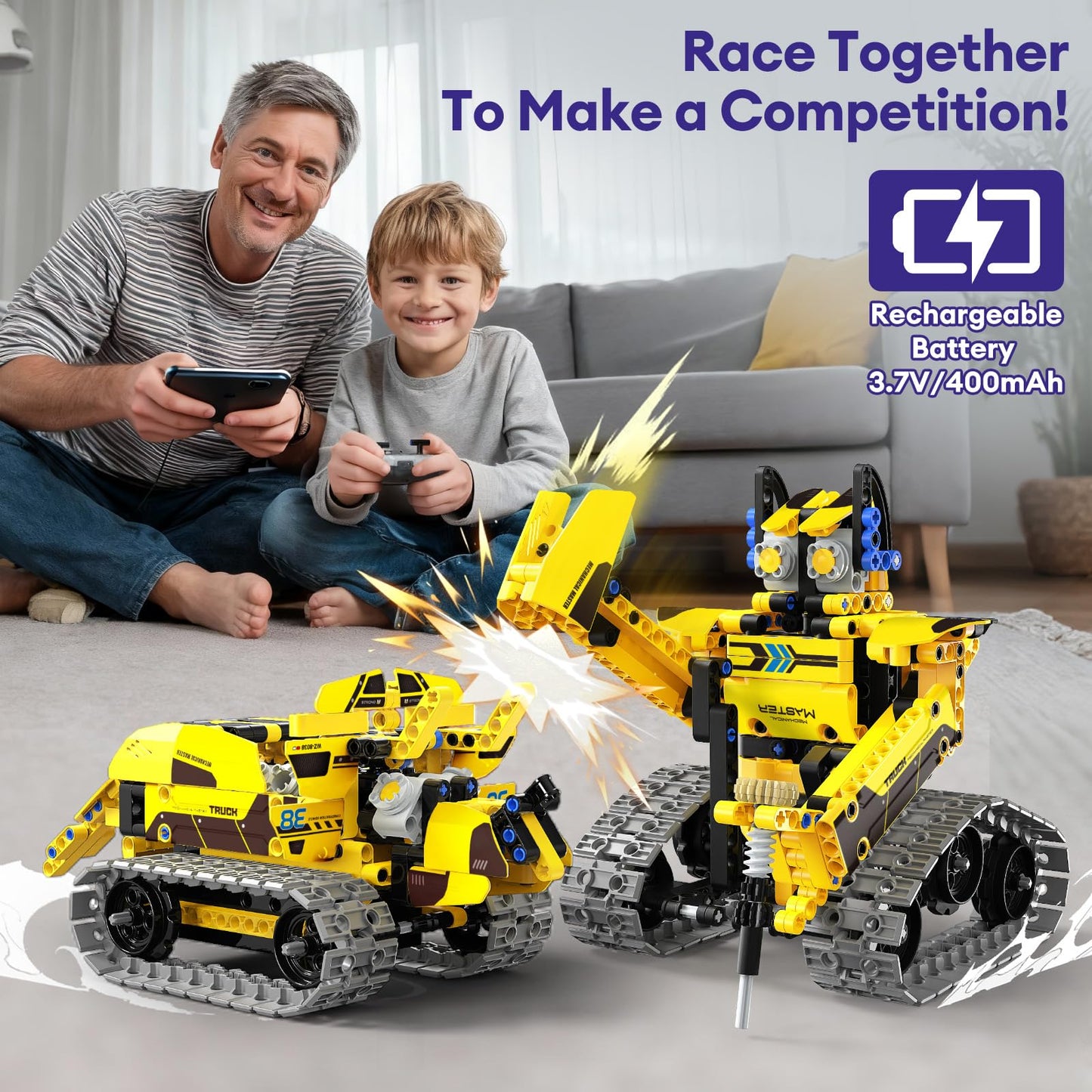 LECPOP 5 in 1 STEM Robot Toy Building Kit, 452 PCS Blocks App & Remote Control Engineering Toys Robotics for Kids Ages 8-12, RC Bulldozer Erector Sets for Boys Girls 6 7 9 10 11 13 14+ Birthday Gifts