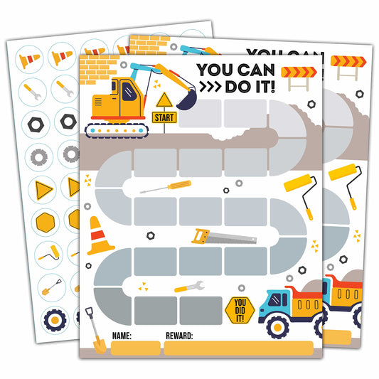 10 Construction Reward Chart with 216 Round Stickers, Incentive Behavior Chart for Kids at Home Classroom, Kids Routine Daily Chore Sticker Chart-A07