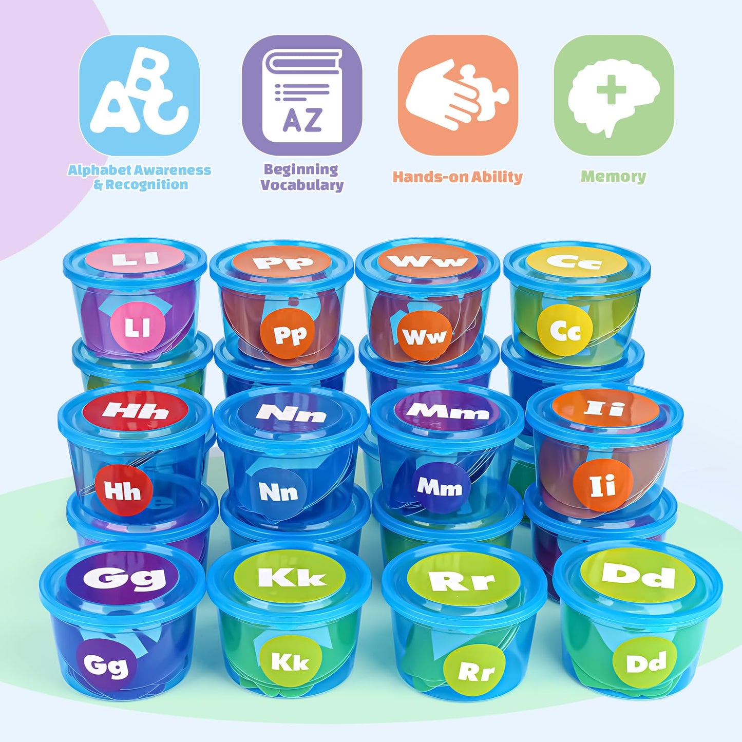 Joyreal Alphabet Learning Toys for Toddlers - 26 Alphabet Soup Sorters with 245 Flash Cards for Early Letter Awareness & Recognition - Fun Education Classroom Supplies Alphabet Sounds Teaching Games
