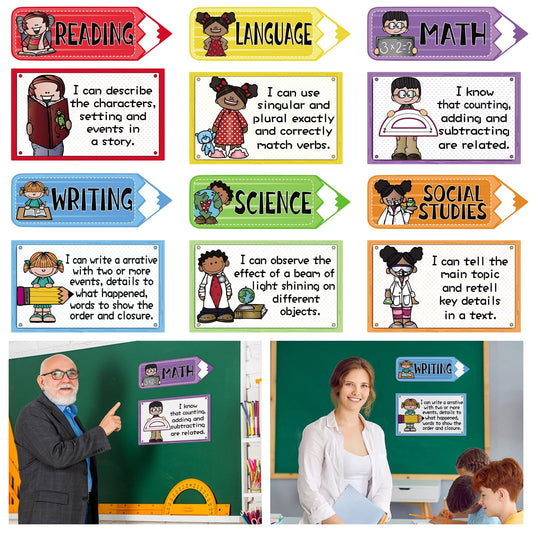 Feifeiya 12 Pcs Crayon Magnetic Teacher Organization Chart for Classroom Learning Objectives Dry Erase Label Paper Organization Chart Whiteboard Decoration for Student Goal Target Teaching Supplies