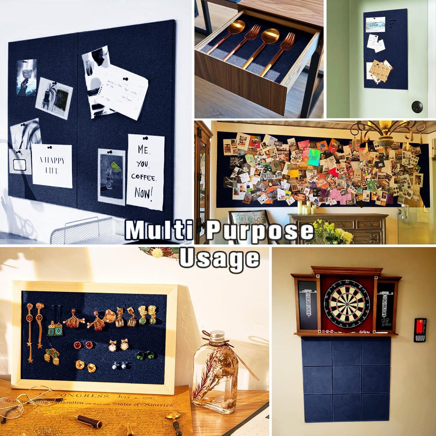96"x48" Cork Board Roll with Linen Dark Blue - 1/4" Thick 4'x8' Frameless Natural Corkboard for Walls Pictures Photo Vision Prayer, ZHIDIAN Large Decorative Bulletin Board for Home Office School