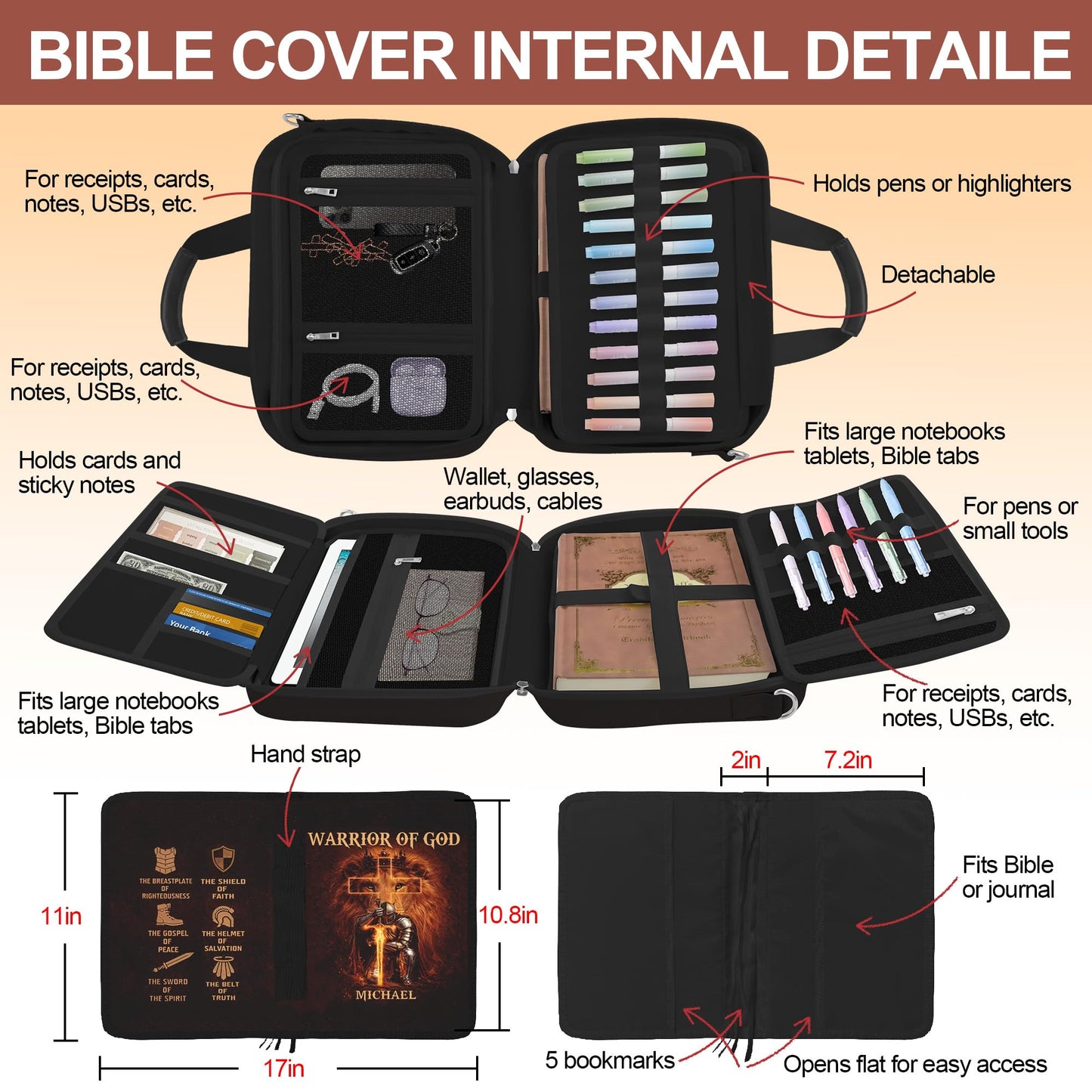 LAOTANGJIA God Bible Cover Case for Boys Men Kids,God Says I Am Bible Canvas Carrying Case Bag with Detachable Shoulder Strap, Pens and Highlighters Cross Clips for Bible Study & Church