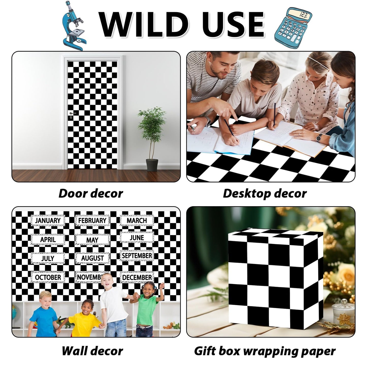 Black White Checkered Bulletin Board Paper Roll Black Plaid Bulletin Board Background Paper Back to School Classroom Decoration Poster for Art Craft DIY Home Office Classroom Supplies 17.7in x 20ft
