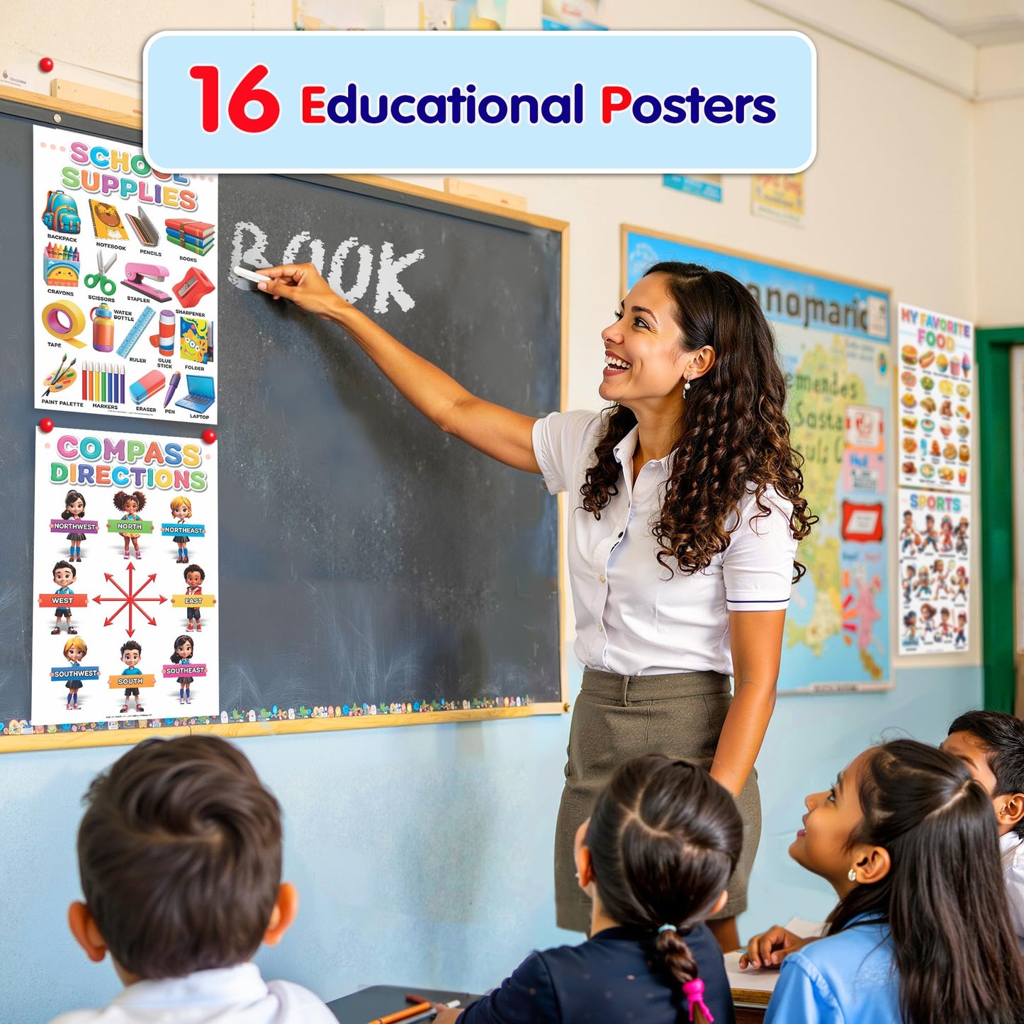 DeeDee's Workshop 16 Educational Posters vol. 2, Toddler Wall Decor, Daycare Essentials, Pre K Learning Materials (English vol. 2)