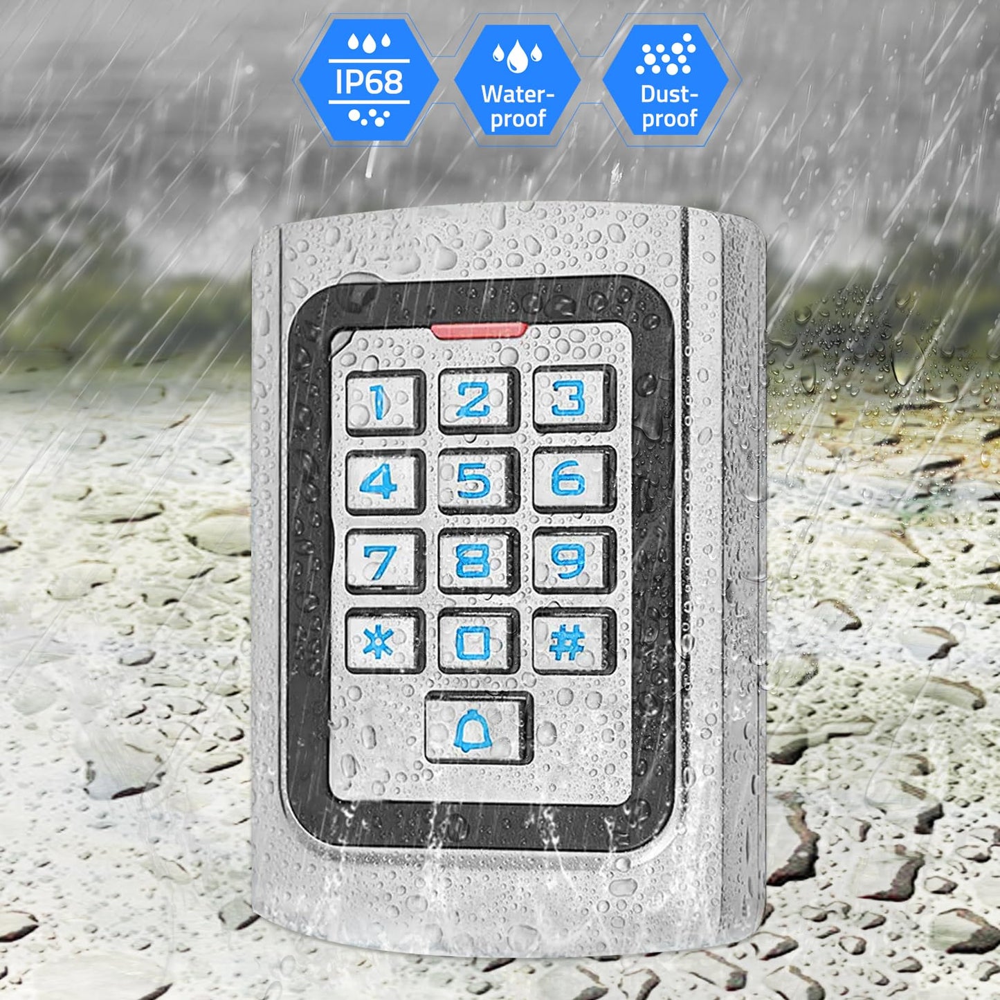 WiFi Access Control Keypad, 12V DC Wireless WiFi TUYA Door Keypad, PIN Code & ID Card Metal Key pad, IP68 Waterproof, 2000 Users, for Garage Door, Gate Opener and Access Control Systems