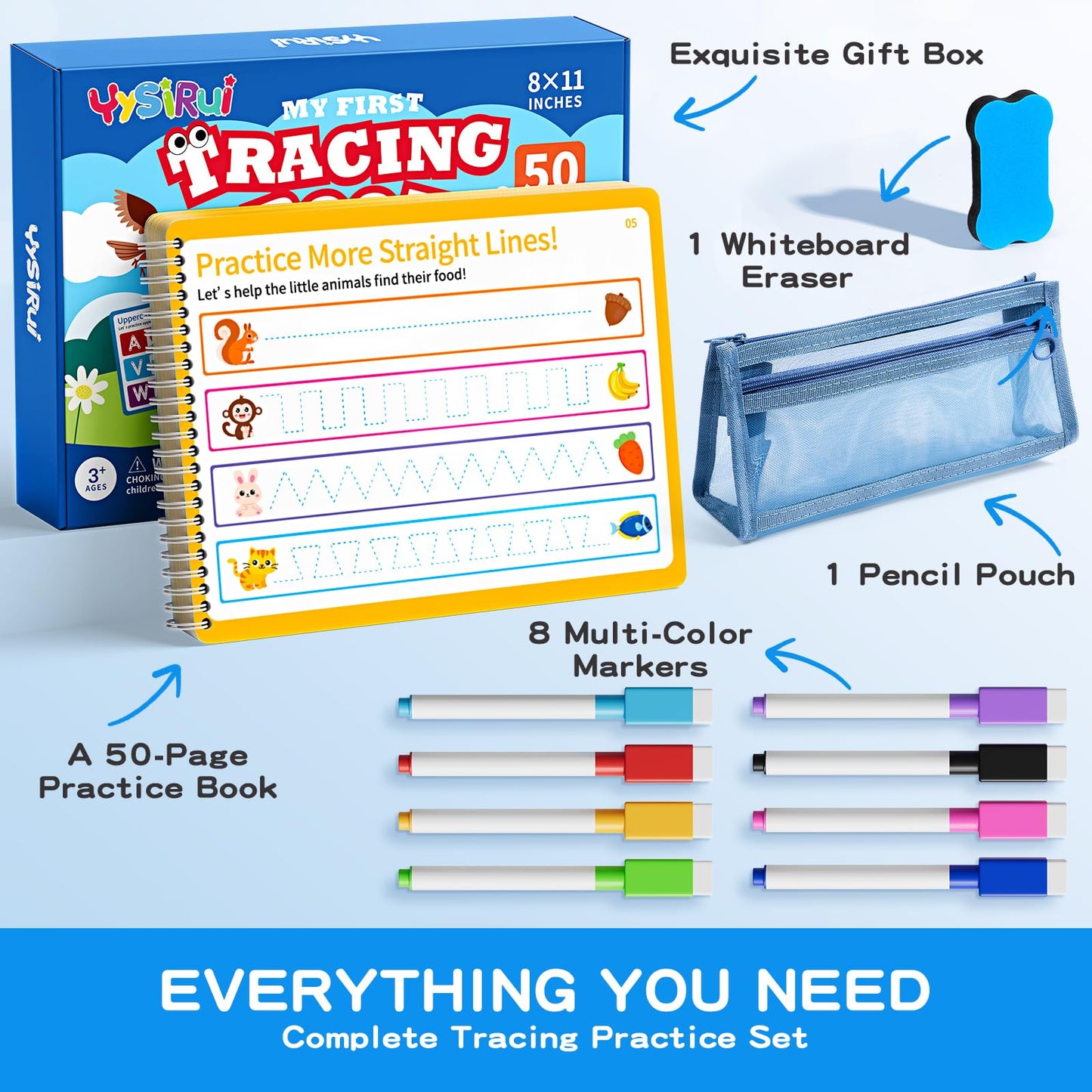 YySiRui Preschool Learning Activities, Tracing Books for Kids Ages 3+, Toddler Handwriting Practice, Letter Tracing for Kids, Preschool Kindergarten Workbooks 3+, Learning Books for 3+ Years Old