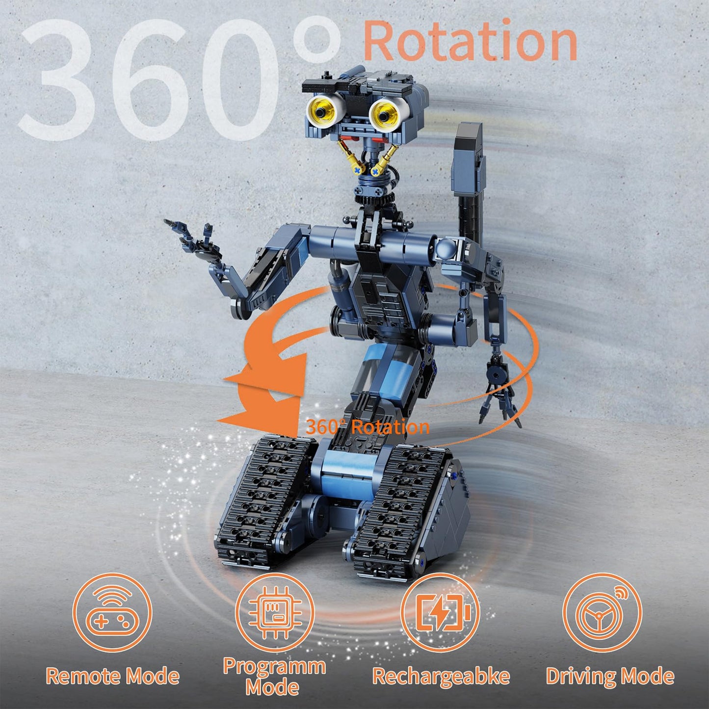 iATOM 1176 Pieces Johnny 5 Robot Building Set with Remote Control - Rechargeable, Gift for Adults Men, STEM Tech Movie Robotic Figure Model Kit