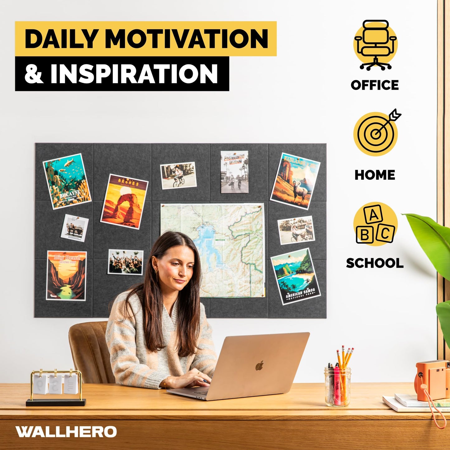 WALLHERO Cork Boards for Office, Dart Board Wall Protector, 59"x36" | 15 Pack | Black Bulletin Board, Cork Board, Cork Board Squares, Homasote Board, Bulletin Board Tiles (Gray Black)