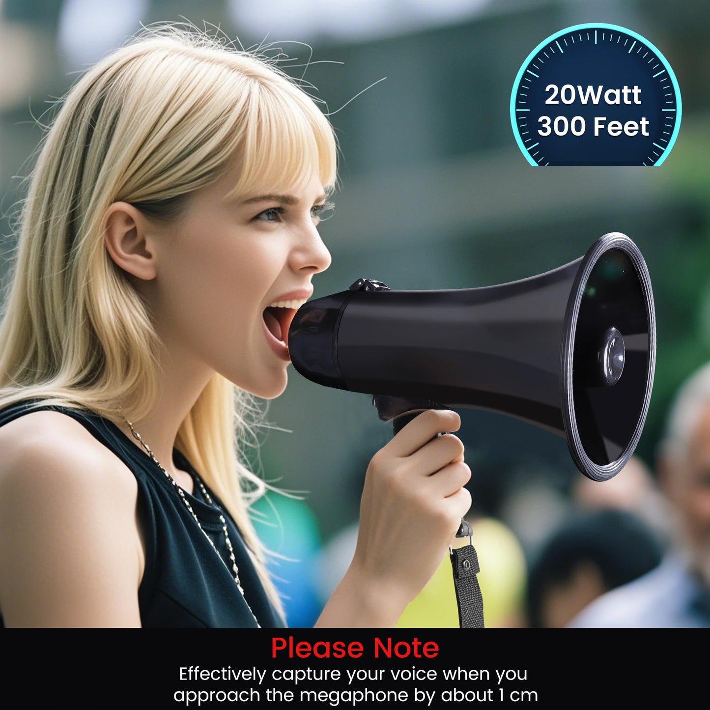 MyMealivos Portable Megaphone Bullhorn 20 Watt Power Megaphone Speaker Voice and Siren/Alarm Modes with Volume Control and Strap (Black)